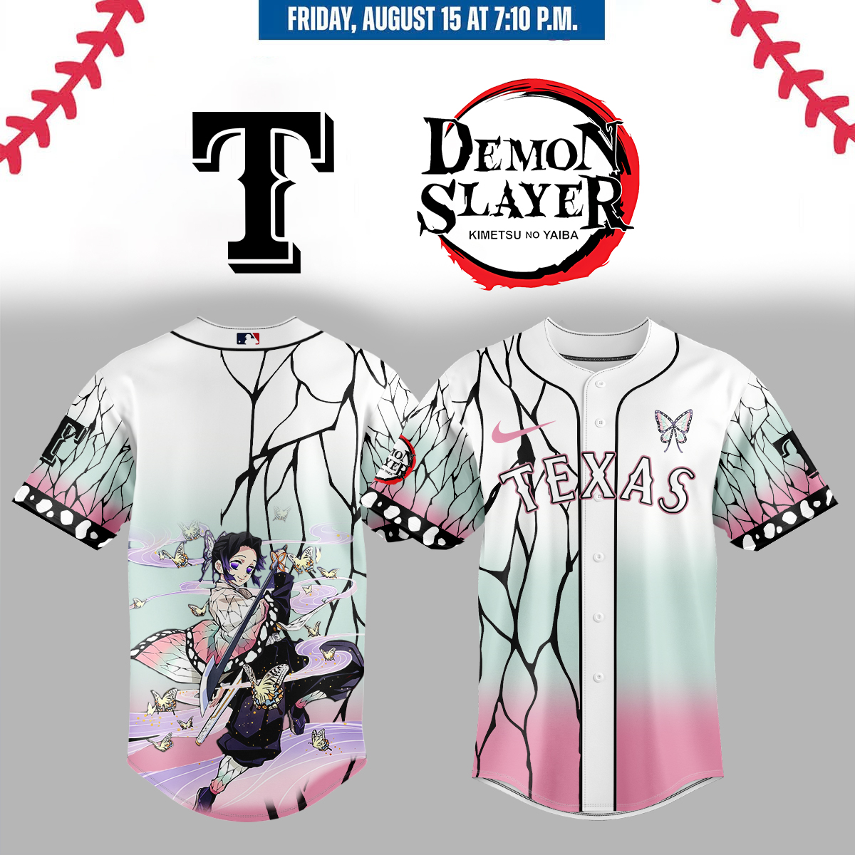 Texas Rangers Demon Slayer Jersey 2025 Cool Gifts For Baseball Lovers