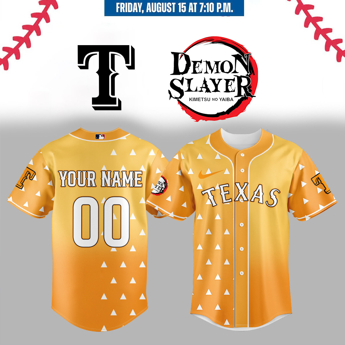 Texas Rangers Demon Slayer Jersey 2025 Custom Name Number Gifts For Baseball Fans