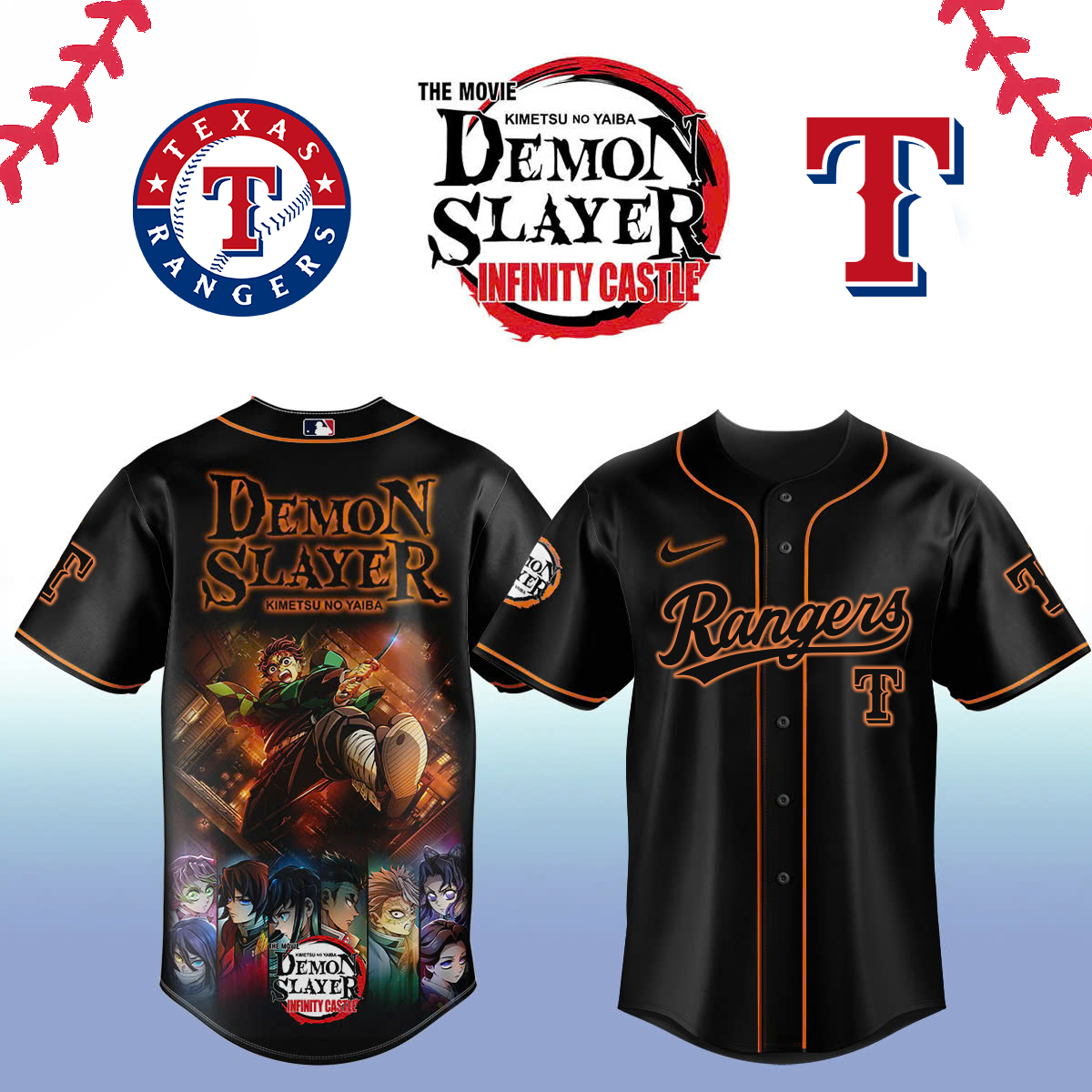 Texas Rangers Demon Slayer Jersey 2025 Presents For Baseball Lovers