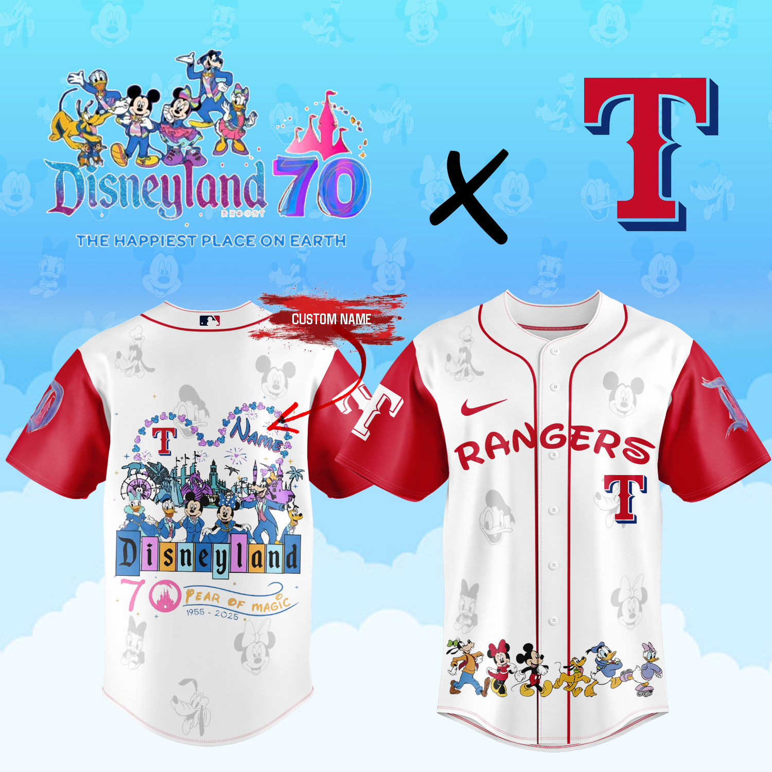 Texas Rangers Disneyland 70 Magical Year Custom Jersey 2025 Baseball Player Gift Ideas