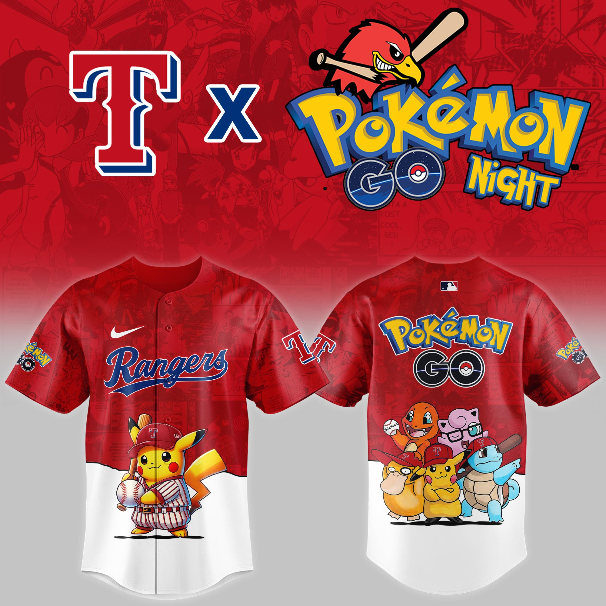 Texas Rangers Mlb X Pokemon Go Night Baseball Jersey For Fan