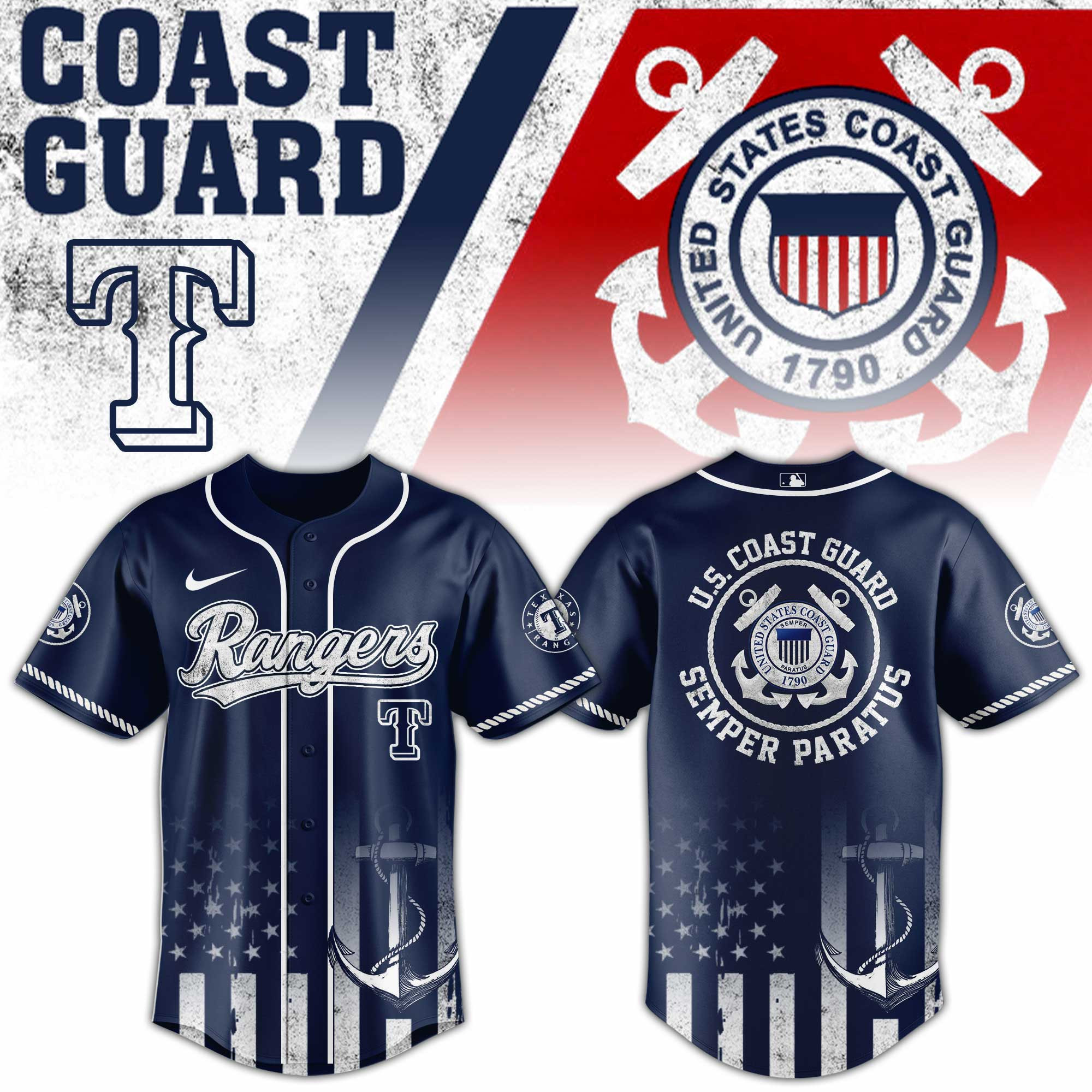 Texas Rangers Mlb X Us Coast Guard Baseball Jersey For Fans