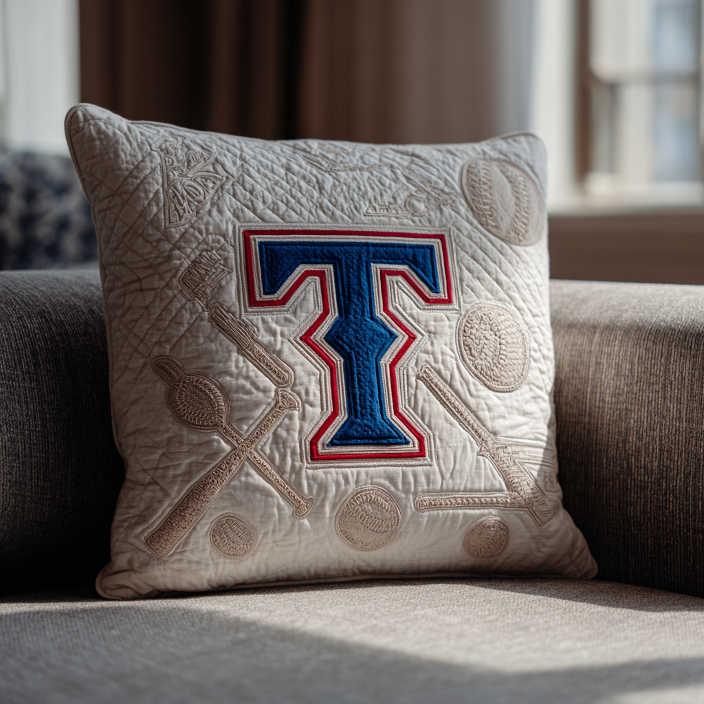 Texas Rangers Pillow Case Quilted Baseball Cushion Cover Sports Merchandise Gift