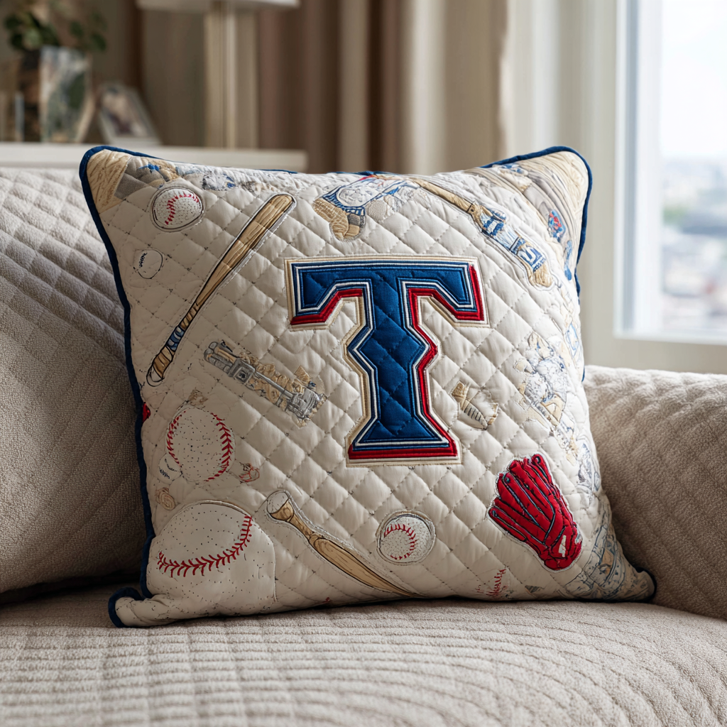 Texas Rangers Quilted Pillow Case Baseball Cushion Cover Fan Gift Merch