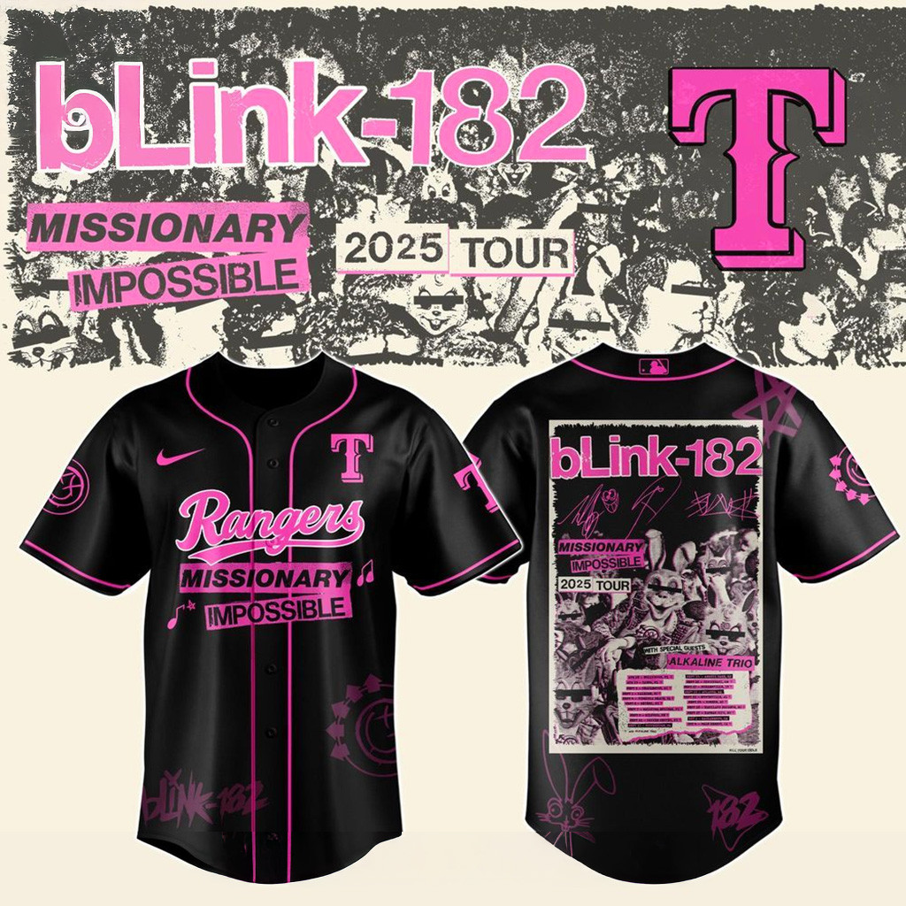 Texas Rangers X Blink 182 Missionary Impossible Tour 2025 Jersey Texas Rangers Merch