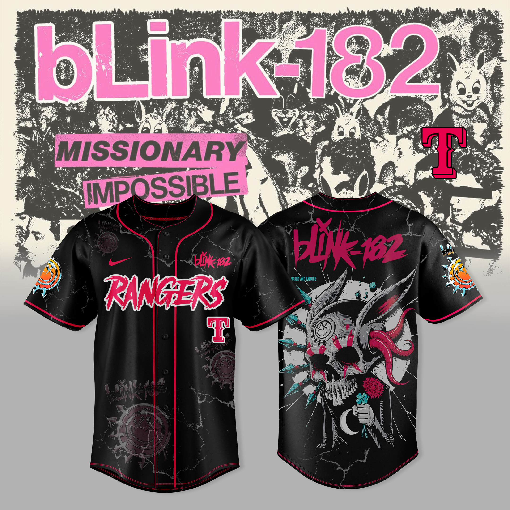 Texas Rangers X Blink182 Jersey Missionary Impossible 2025 Best Music Band Fans Merch