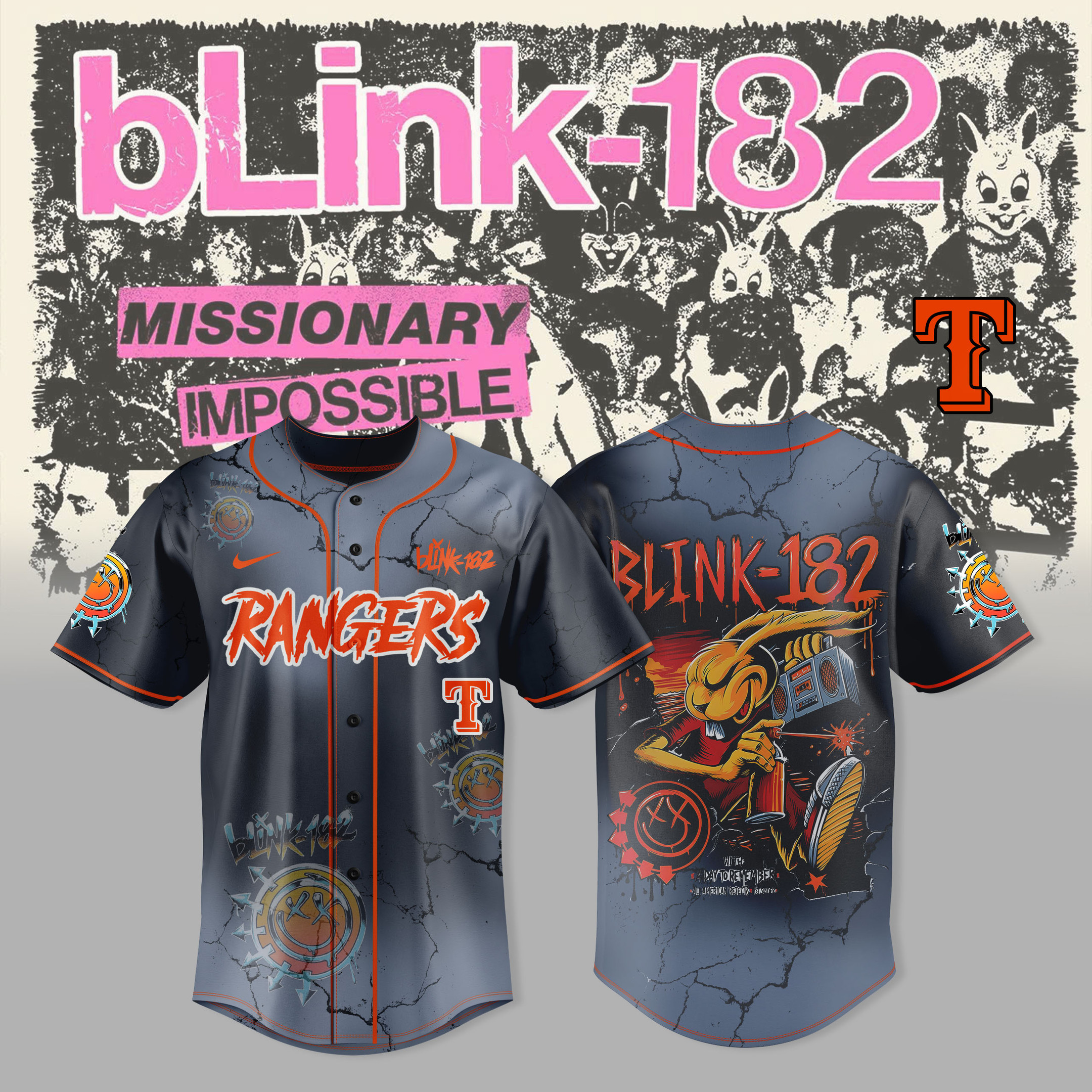 Texas Rangers X Blink182 Jersey Missionary Impossible 2025 Best Music Fans Merch