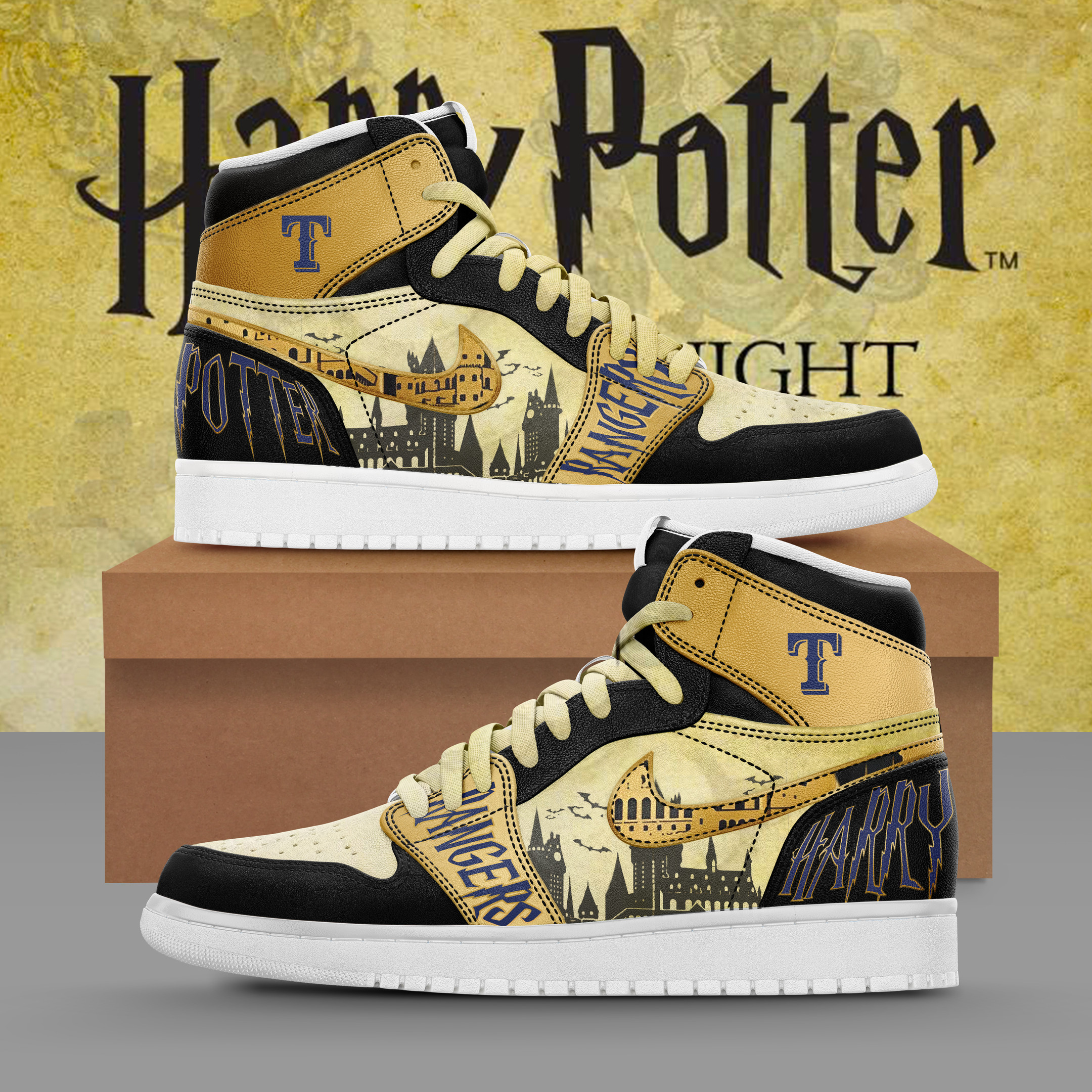 Texas Rangers X Harry Potter Aj1 Sneaker Collection Hogwarts Castle Best Harry Fans Merch