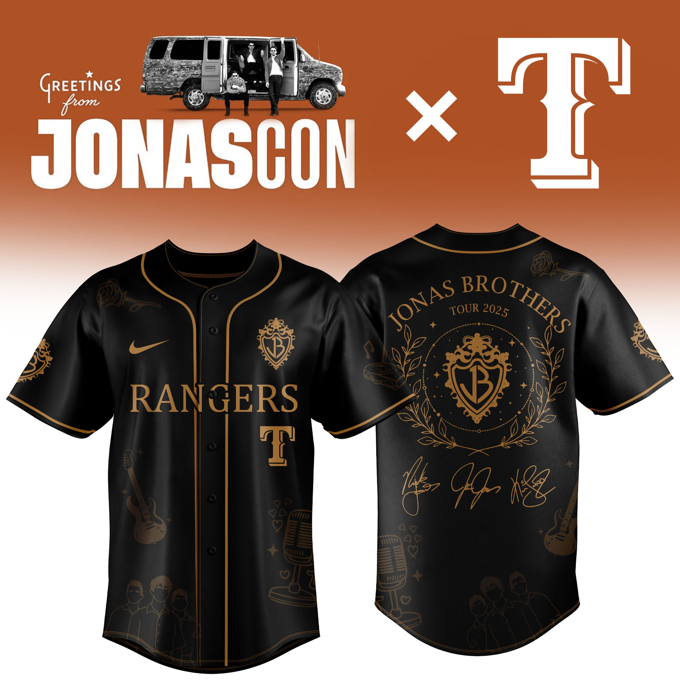 Texas Rangers X Jonas Brothers Jersey Tour 2025 Best Baseball Fans Merch