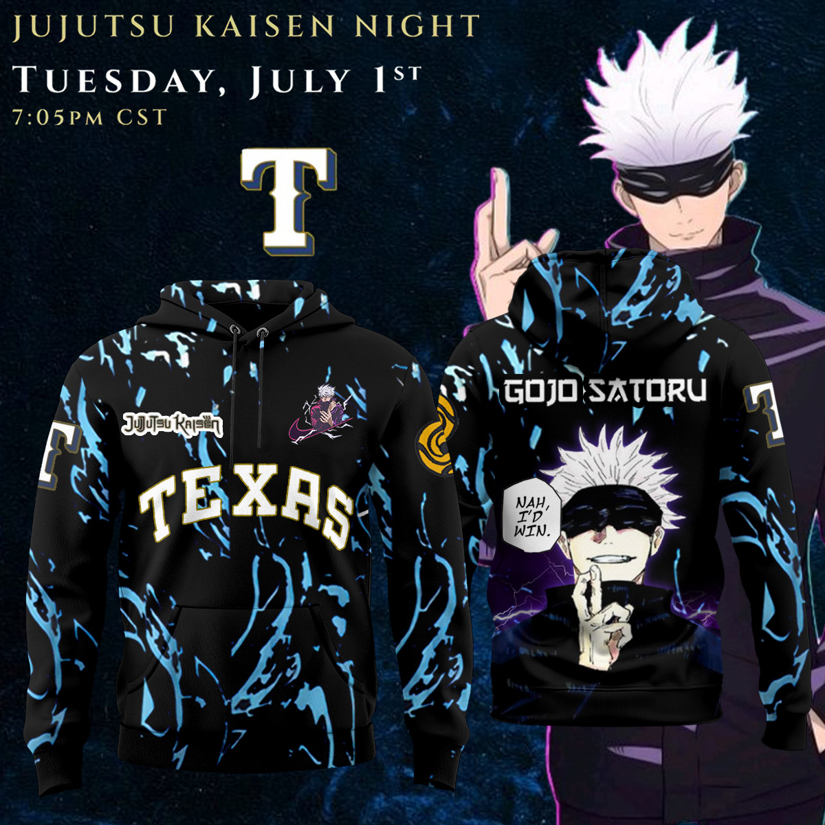 Texas Rangers X Jujutsu Kaisen Hoodie 2025 Gifts For Baseball Lovers