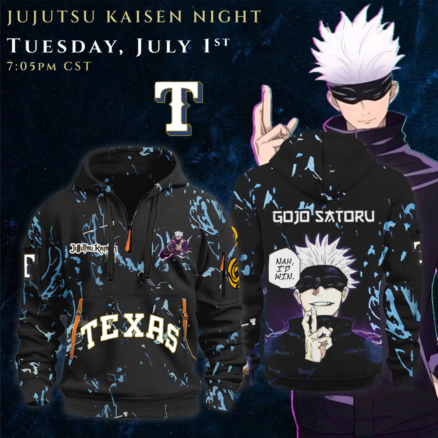 Texas Rangers X Jujutsu Kaisen Hoodie Jacket 2025 Best Gifts For Baseball Lovers
