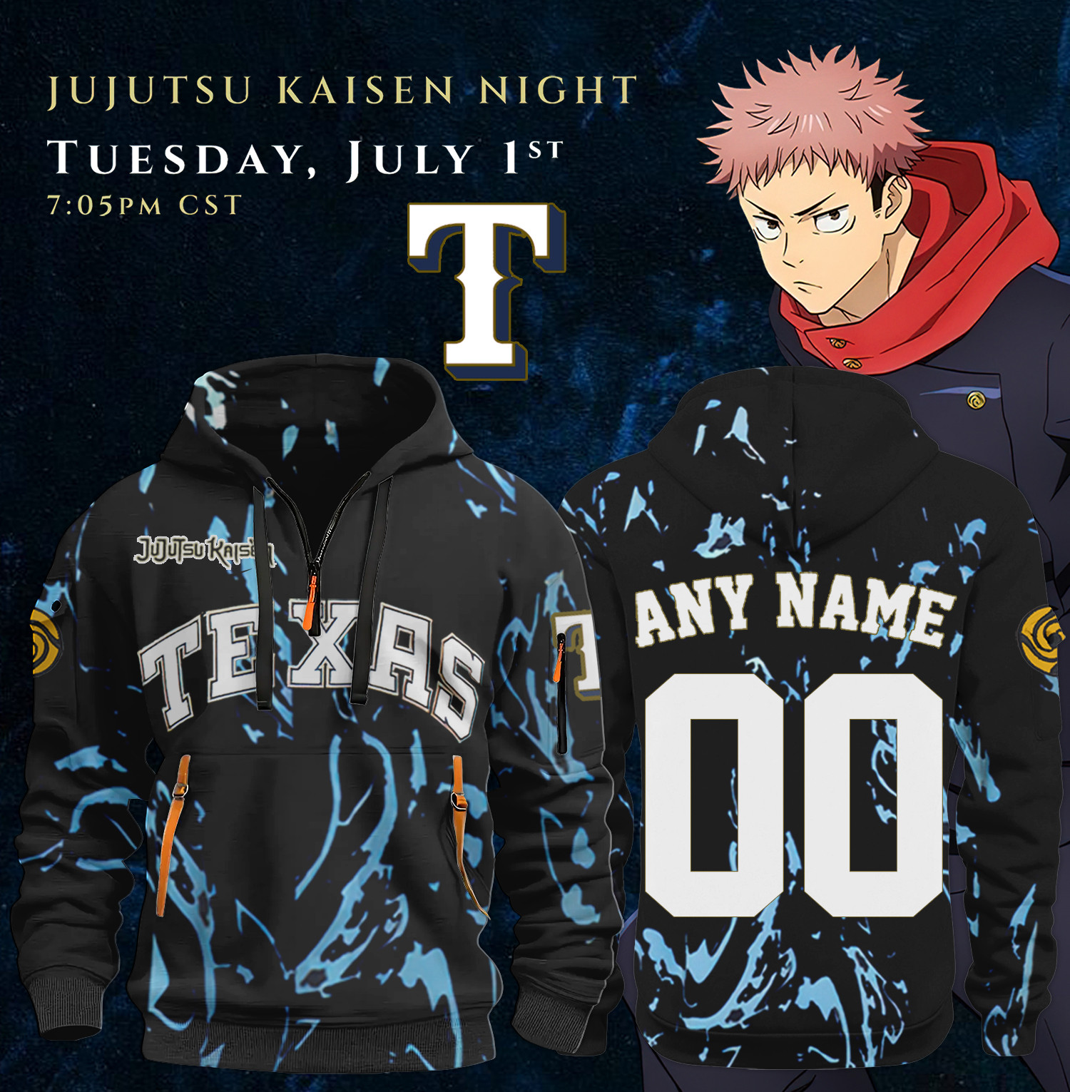 Texas Rangers X Jujutsu Kaisen Hoodie Jacket 2025 Custom Name Number Cool Baseball Gifts