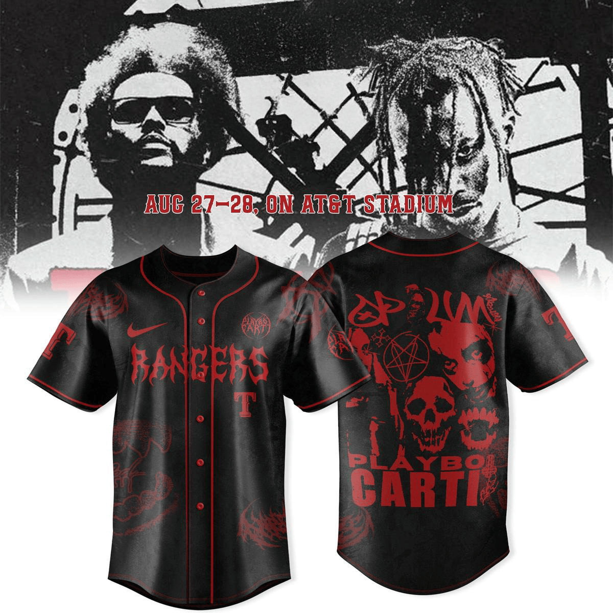 Texas Rangers X Playboi Carti The Weeknd Tour 2025 Jersey Rangers Merch Fans Gifts