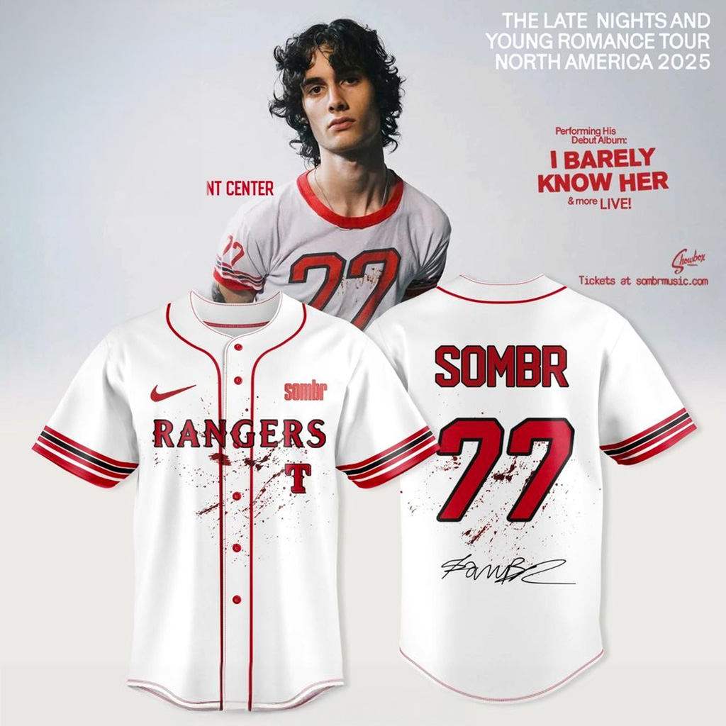 Texas Rangers X Sombr The Late Nights Young Romance Tour 2025 Jersey Rangers Merch Fans Gifts