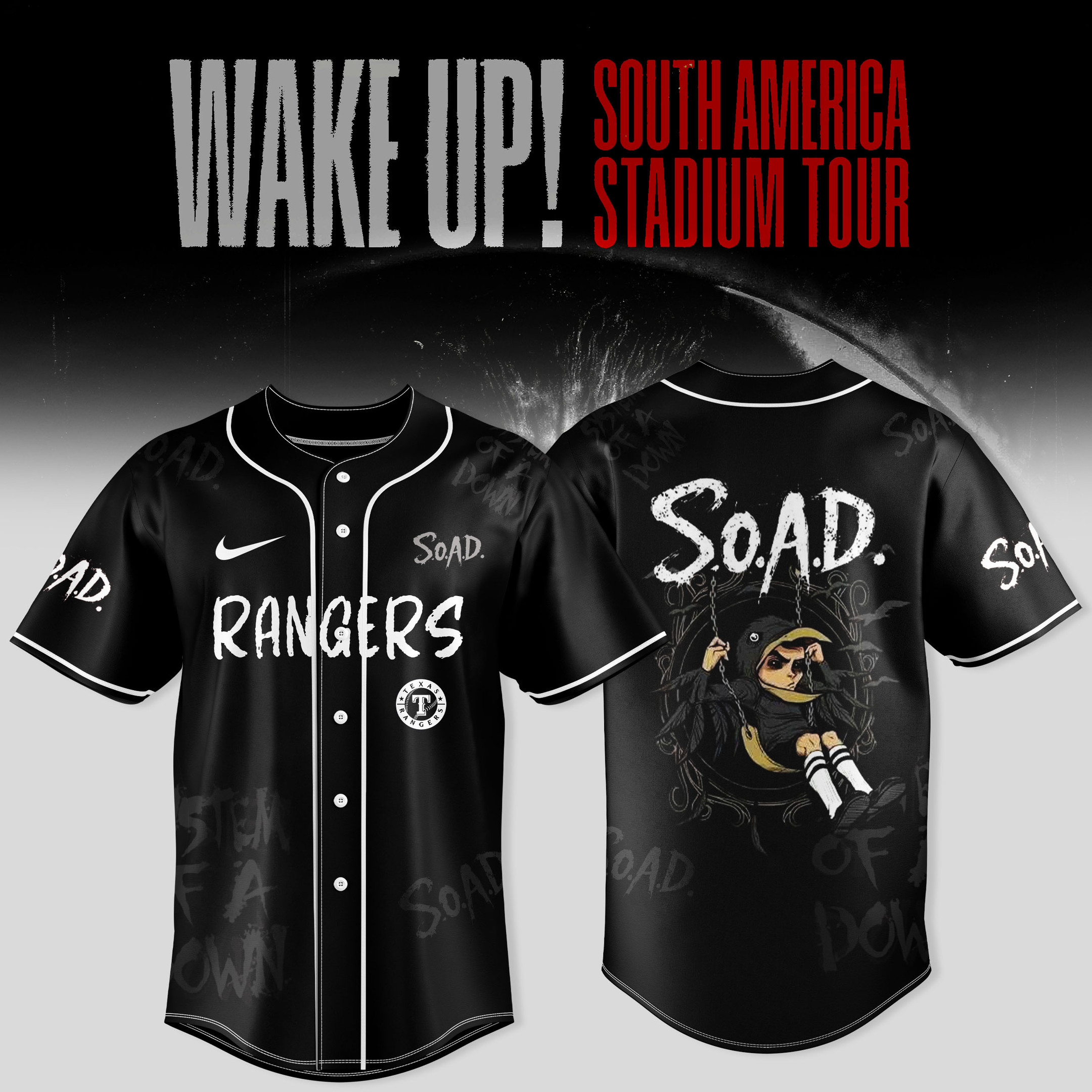 Texas Rangers X System Of A Down Jersey Wake Up South America 2025 Saod Merch For Sport Lovers