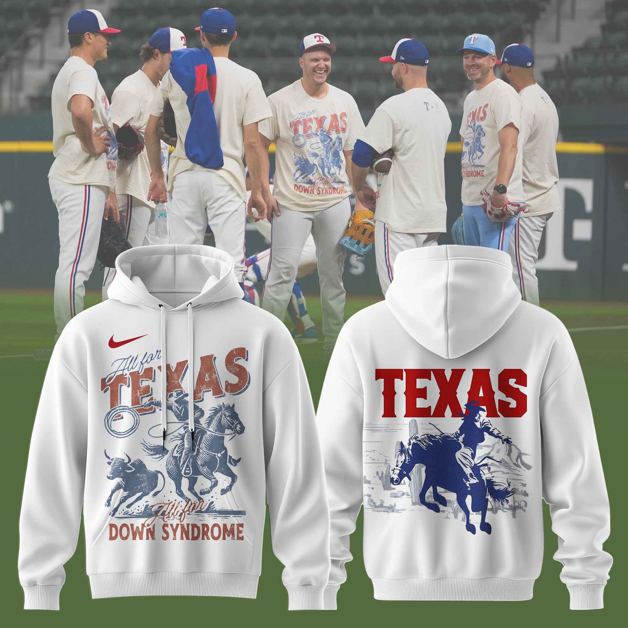 Texas Rangers X The Burger Hoodie Family Foundation All For Down Syndrome Best Fans Merch