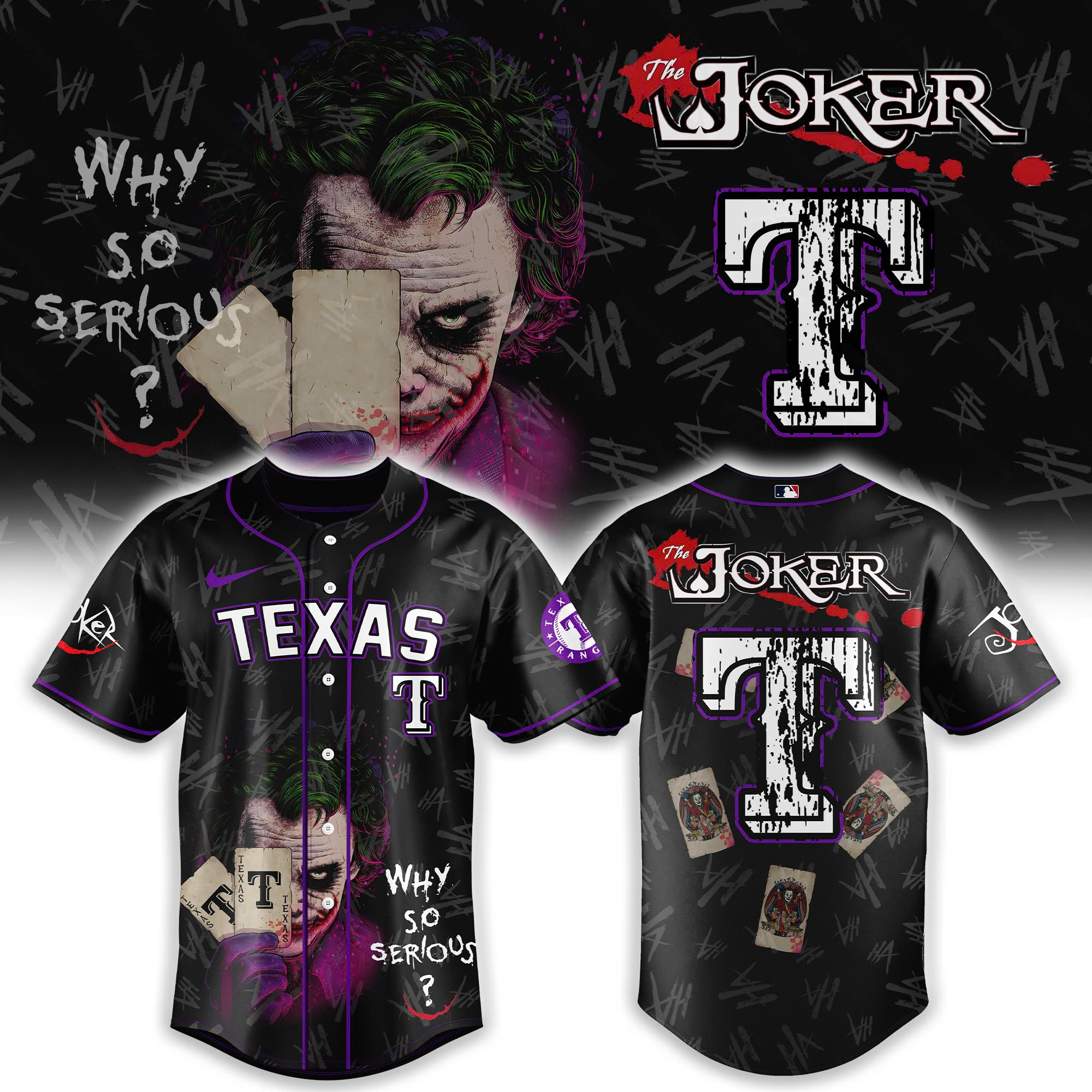 Texas Rangers x The Joker Baseball Jersey Cool Baseball Gifts