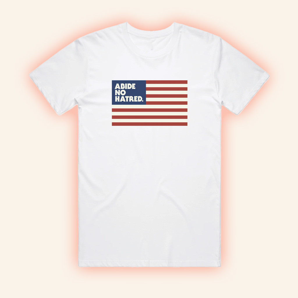 The Bitter Southerner General Merch Abide No Hatred American Flag White T-Shirt Dad Gifts