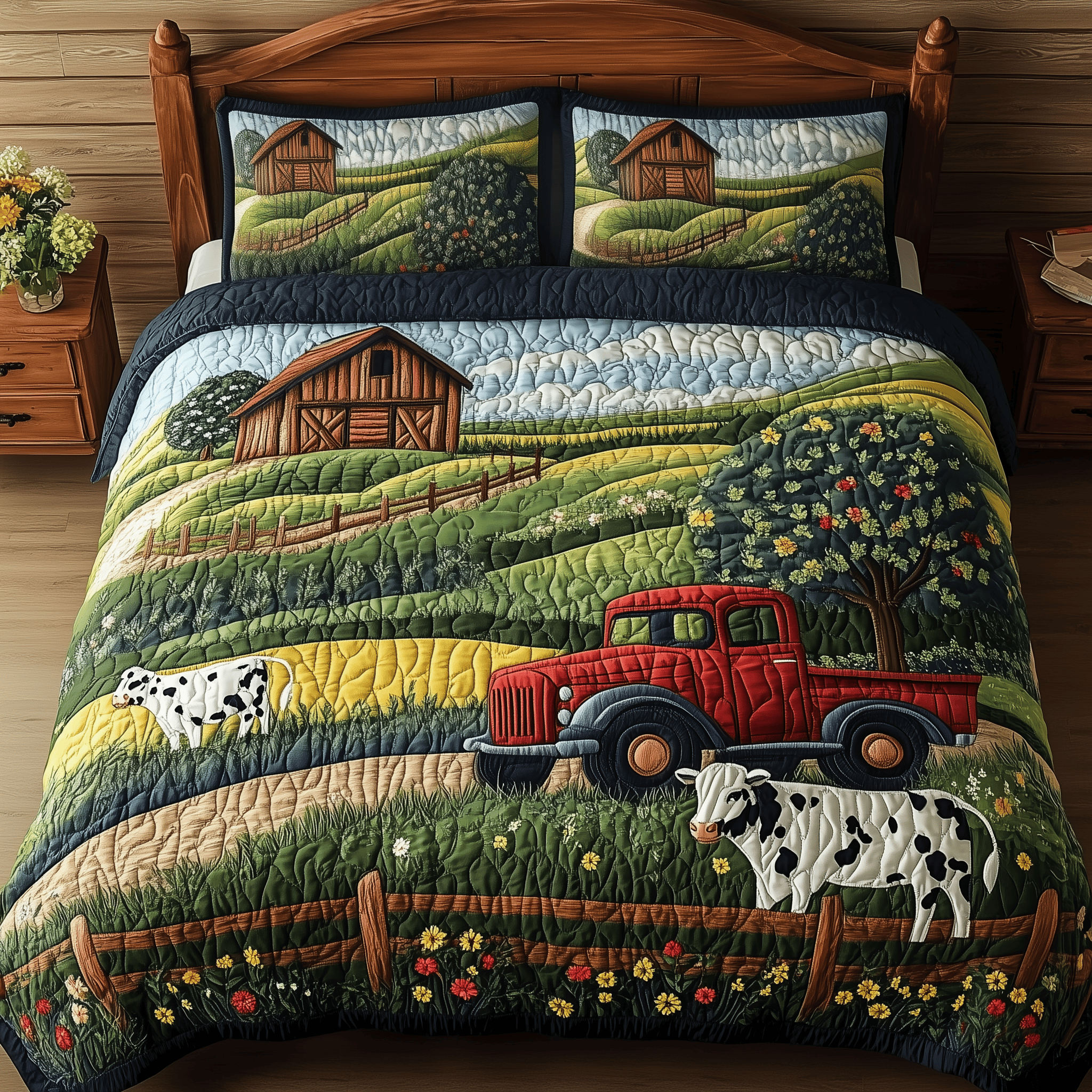 The Cozy Countryside Quilted Bedding Set Duvet Cover Bedspread Set Item Fathers Day Gifts For Husband