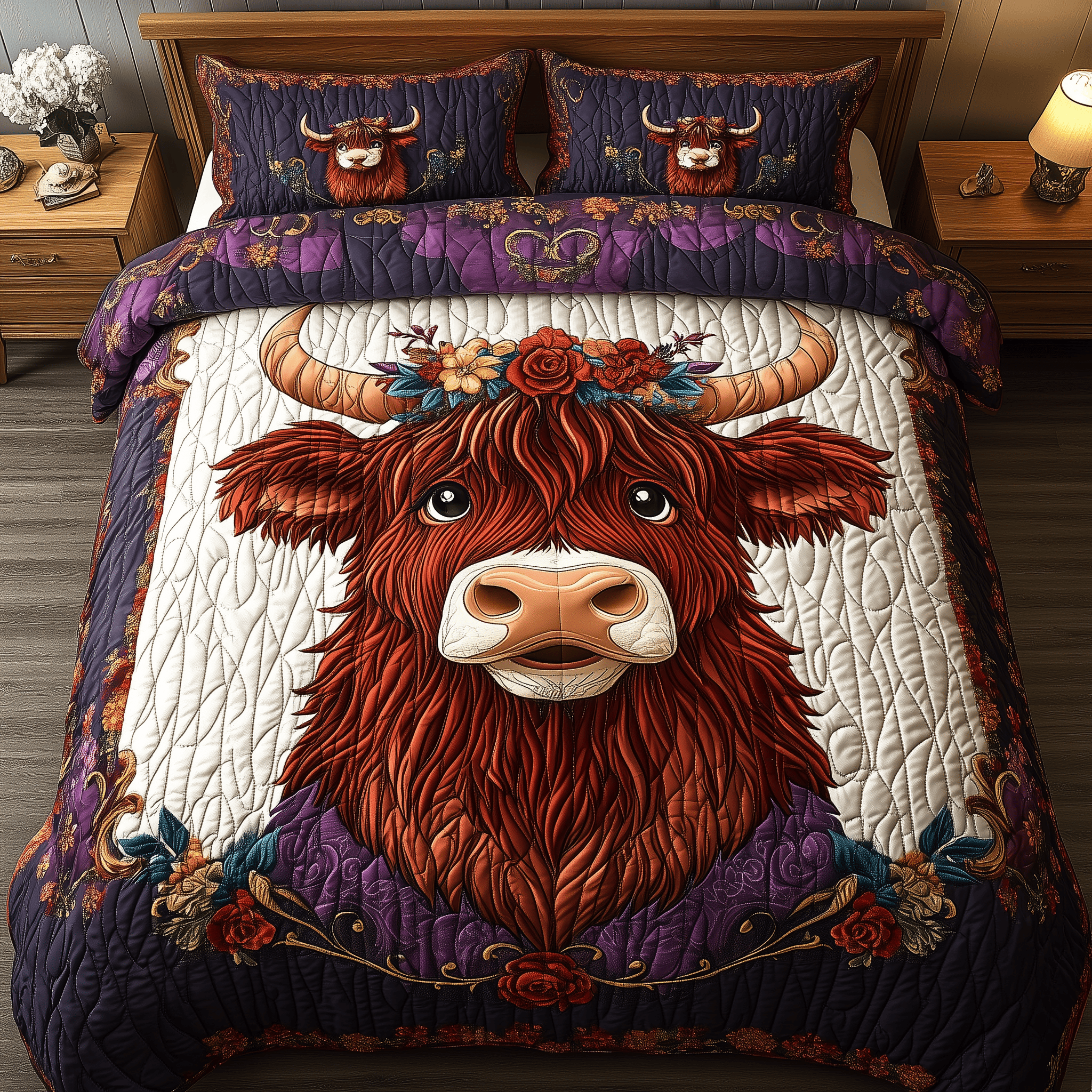 The Festive Cow Quilted Bedding Set Father's Day Duvet Cover Set Gift For Cow Lover