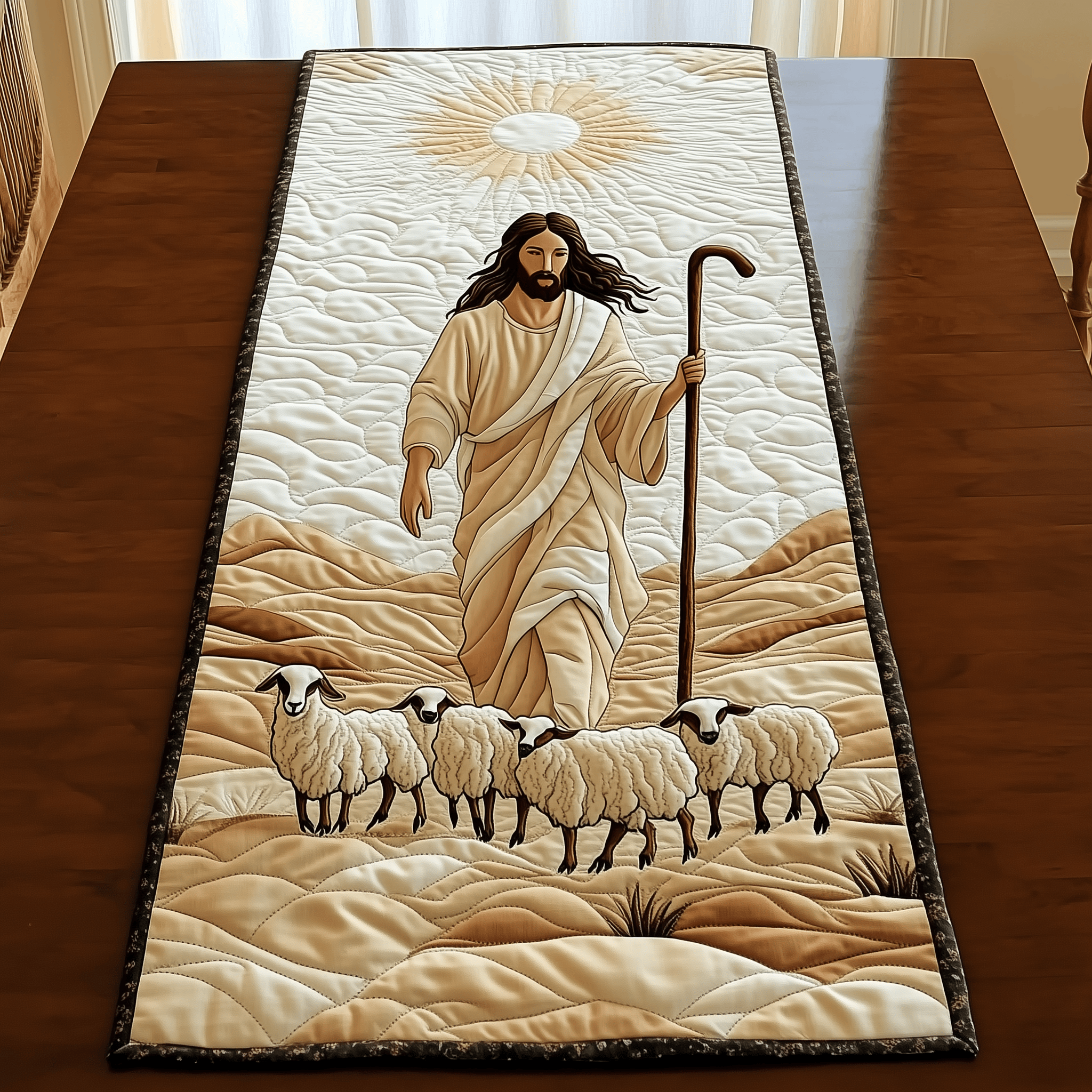 The Holy Shepherd Quilted Table Runner A Beautiful Depiction of the Holy Shepherd