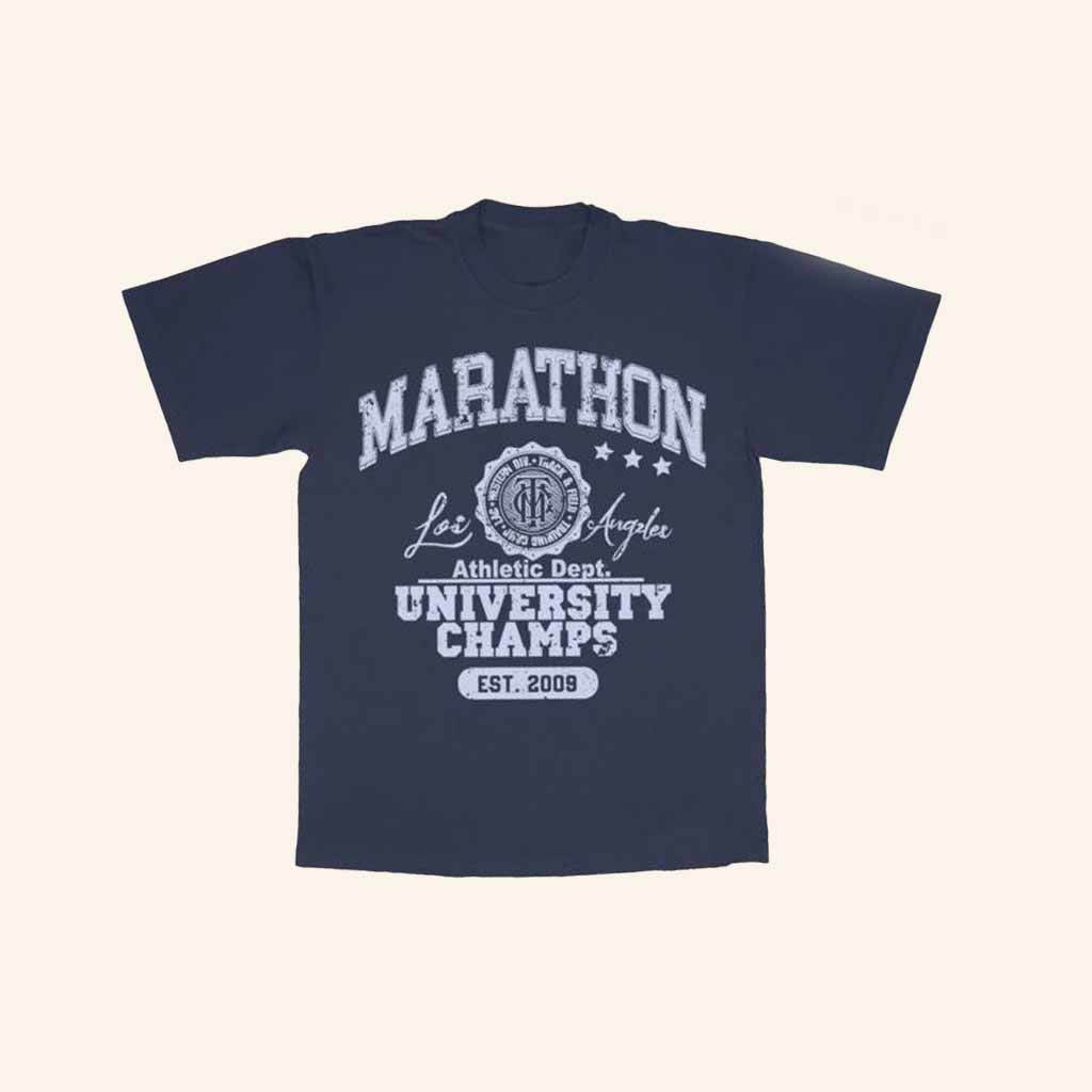 The Marathon Clothing Merch Marathon University T-Shirt Navy Gifts For Him