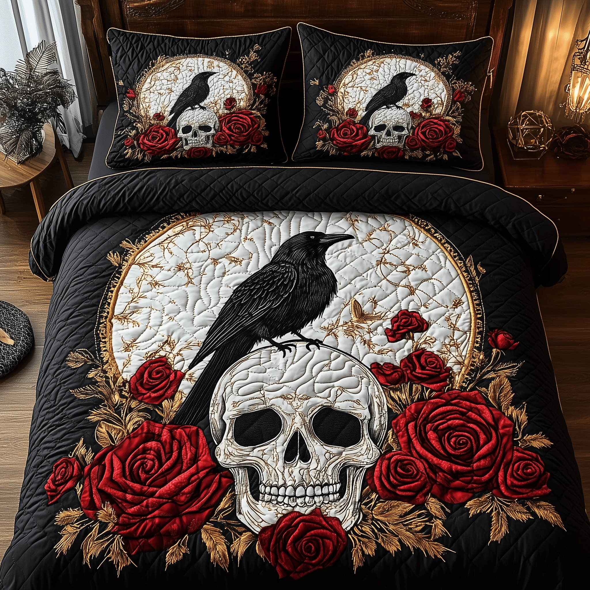 The Raven Dark Requiem Quilted Bedding Set Duvet Cover Bedspread Set Merch Gift Ideas For Son