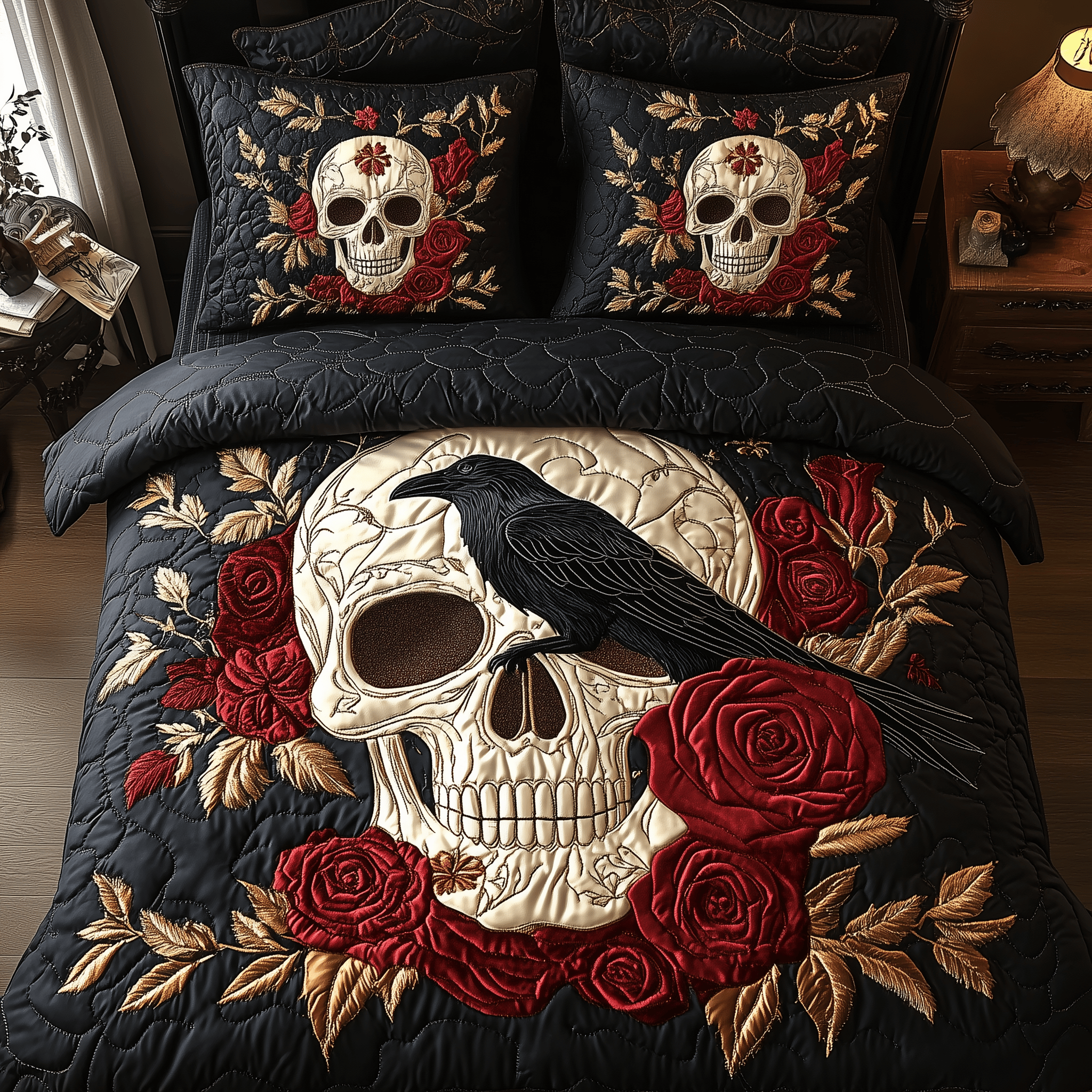 The Raven Dark Requiem Quilted Bedding Set Duvet Cover Bedspread Set Merch Son In Law Presents