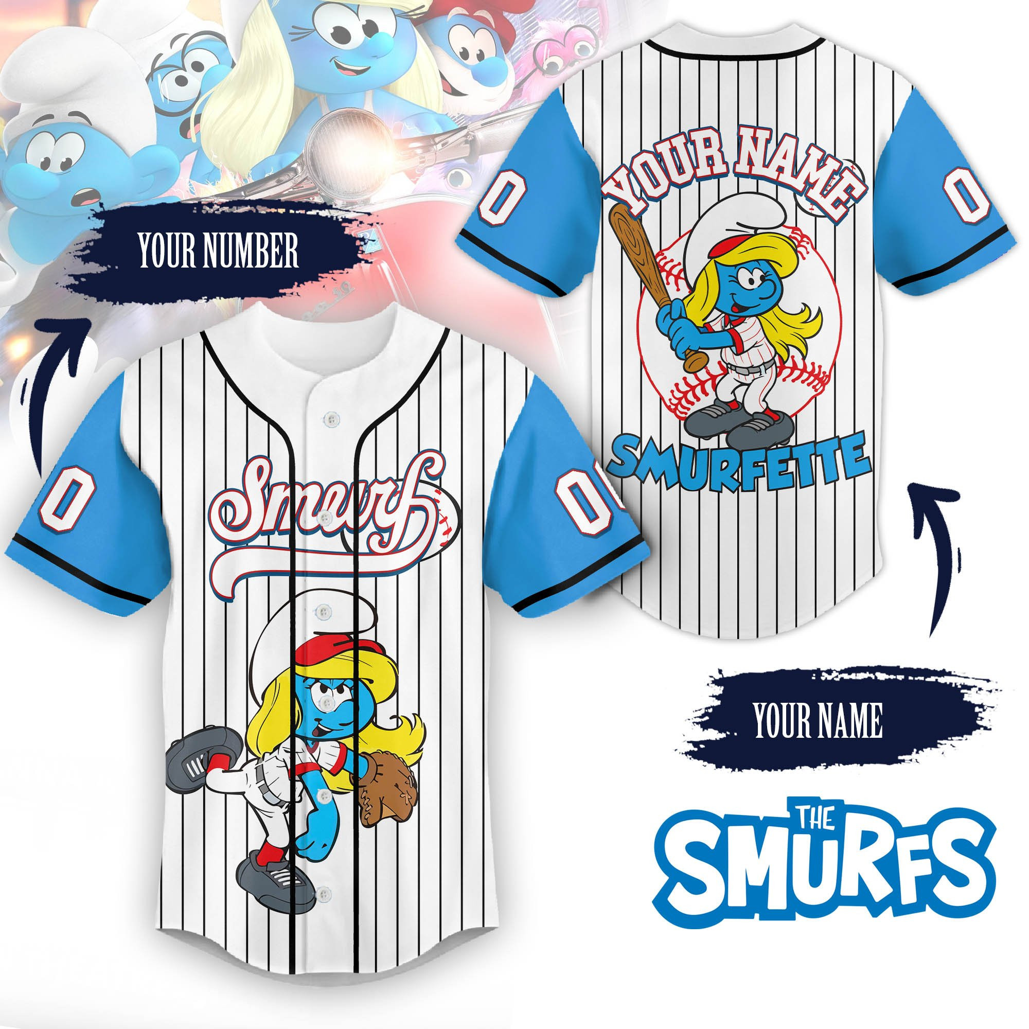 The Smurfs Cartoon Personalized Baseball Jersey For Fans