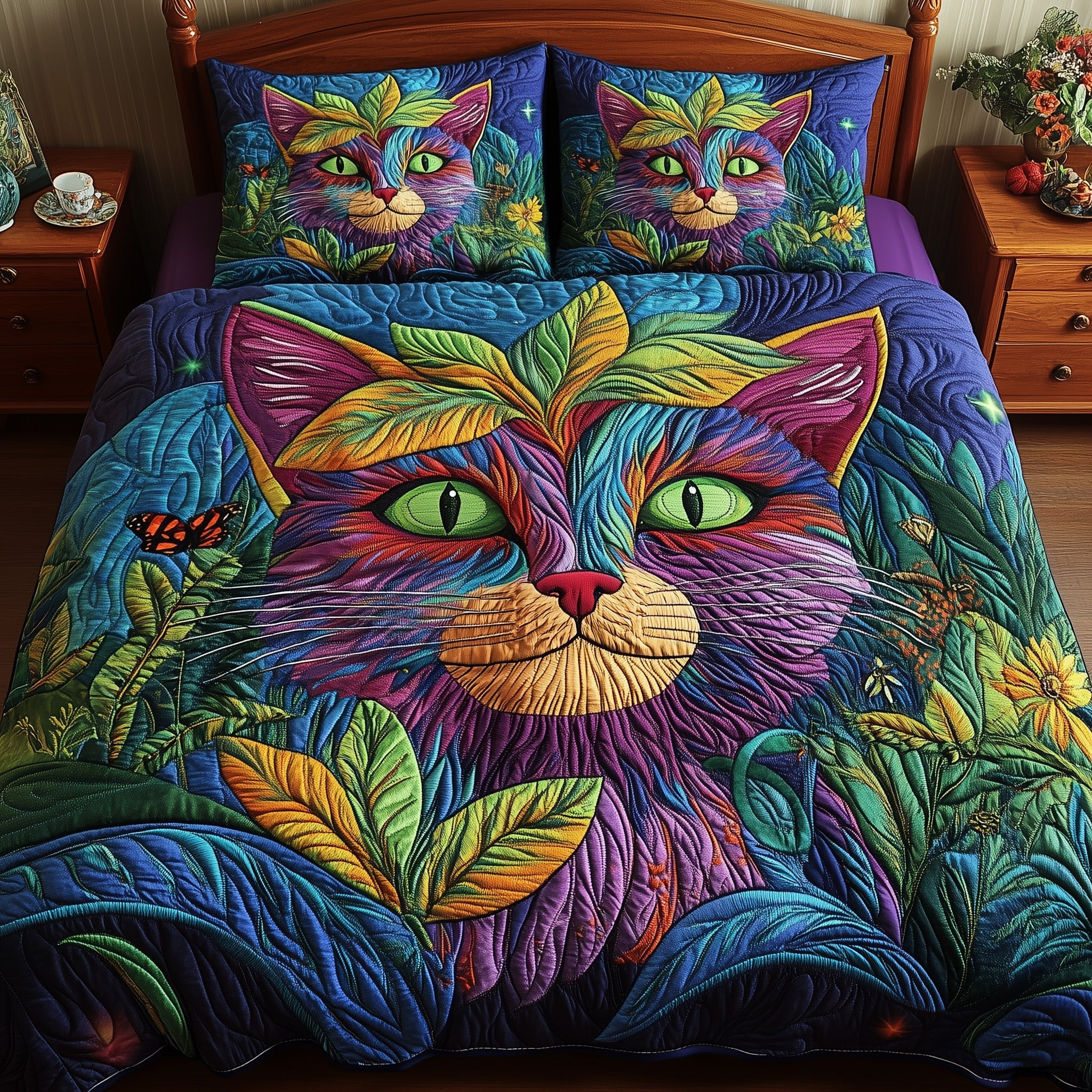 The Woodland Prowler Quilted Bedding Set Duvet Cover Bedspread Set Item Cat Love Gifts
