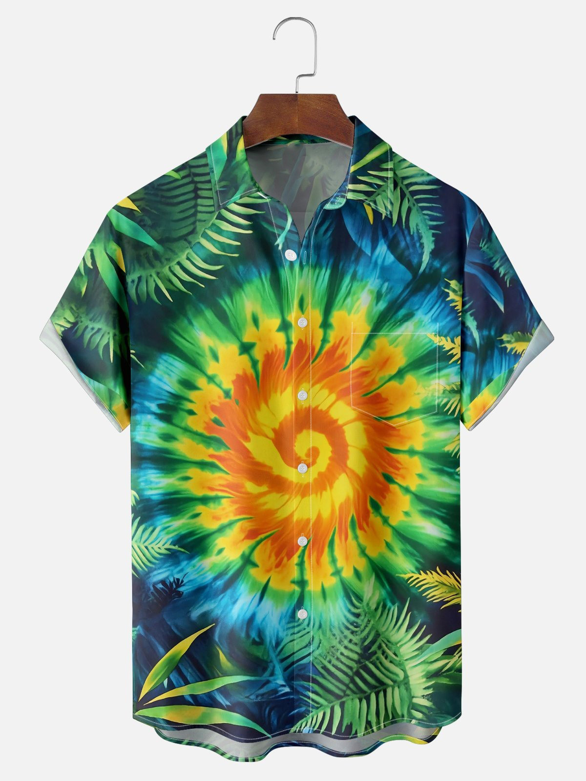 Tie-Dye Ombre Botanicals Chest Pocket Hawaiian Shirt
