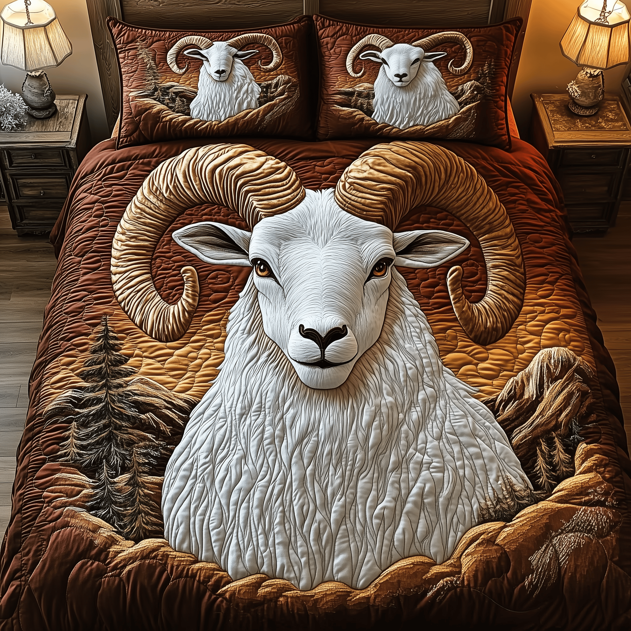 Timber Ridge Bighorn Sheep Quilted Bedding Set Unique Duvet Cover Bedspread Set Valentine'S Day Ideas For Him