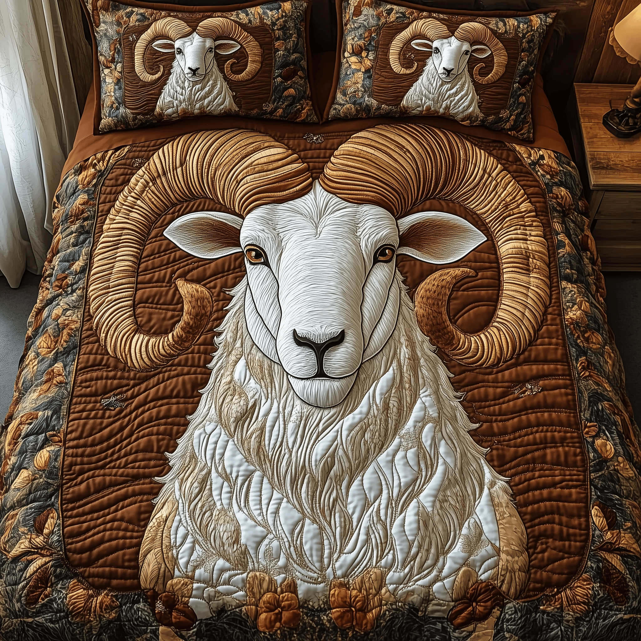 Timber Ridge Bighorn Sheep Quilted Bedding Set Unique Duvet Cover Bedspread Set Valentines Presents For Her