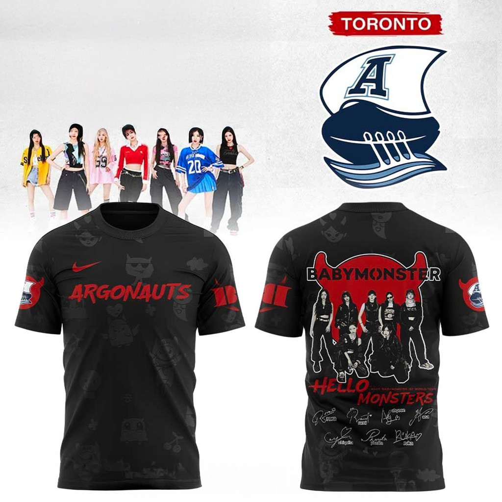Toronto Argonauts Baby Monster 1st World Tour 2025 Signature Black T-Shirt Argonauts Merch