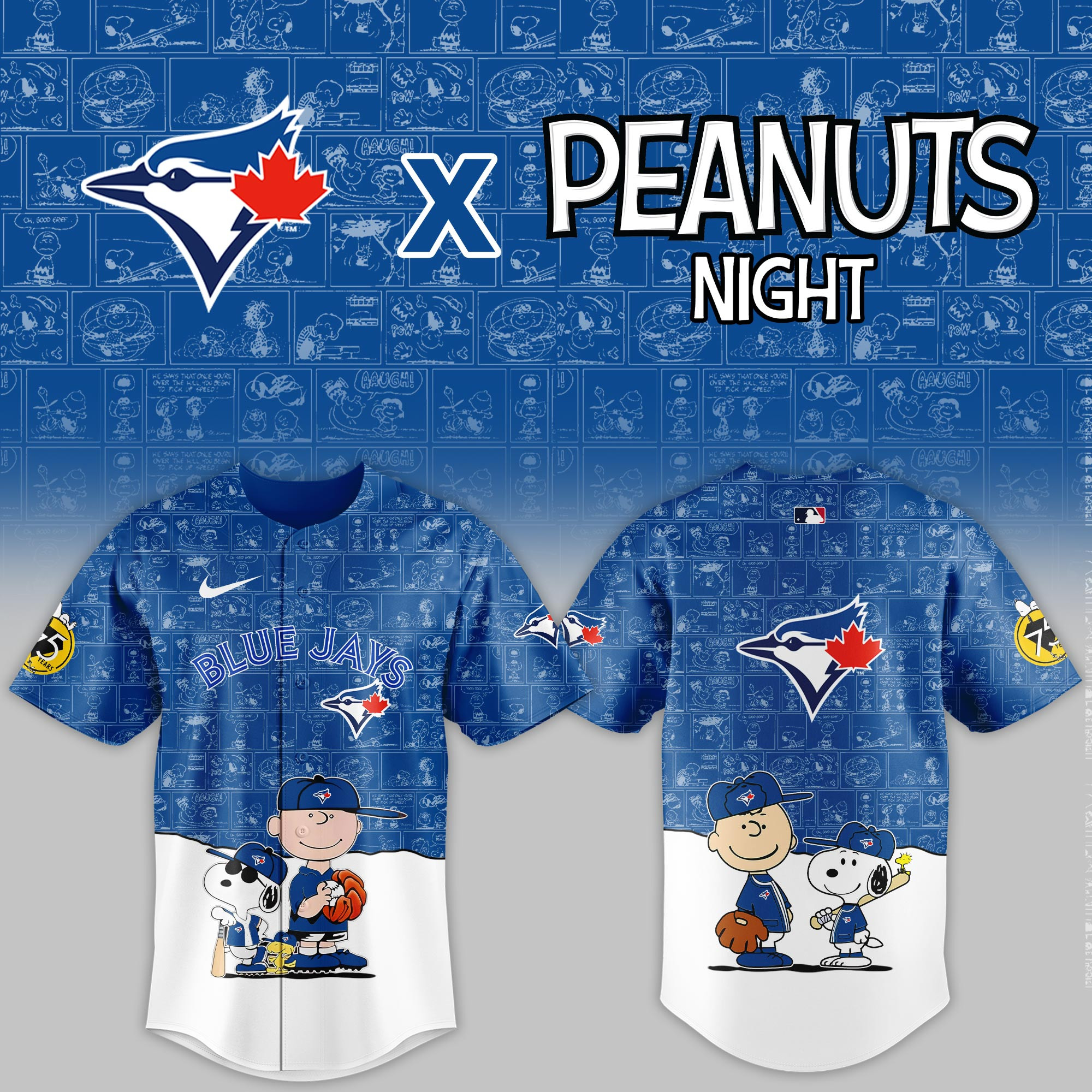 Toronto Blue Jays Mlb X Peanuts Night Baseball Jersey For Fan
