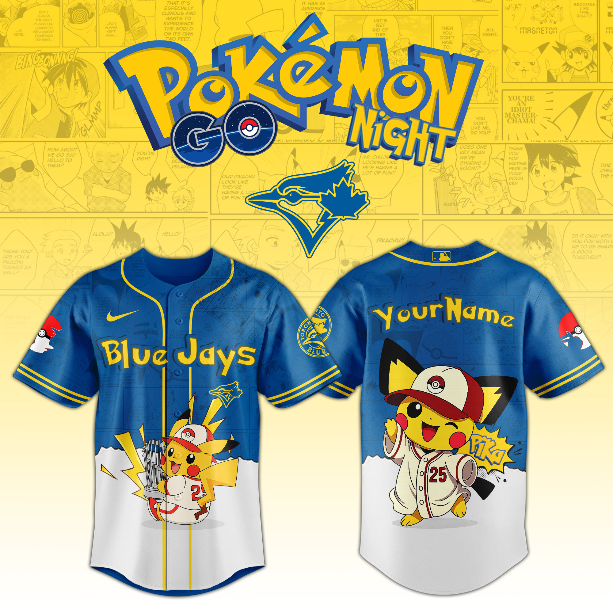 Toronto Blue Jays Mlb X Pokemon Go Night Personalized Baseball Jersey For Fans