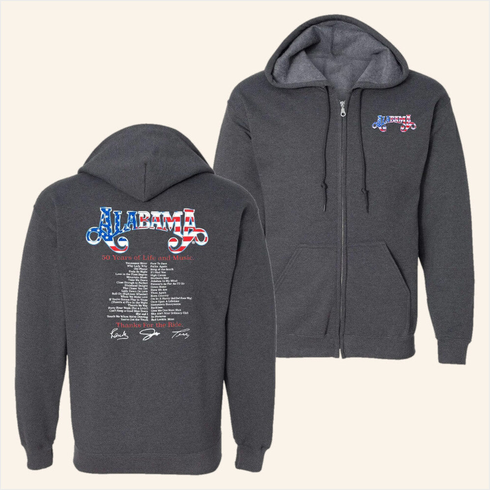 Tour 2025 Alabama Dark Heather Zip Up Hoodie Alabama Merch Best Birthday Gifts For Husband