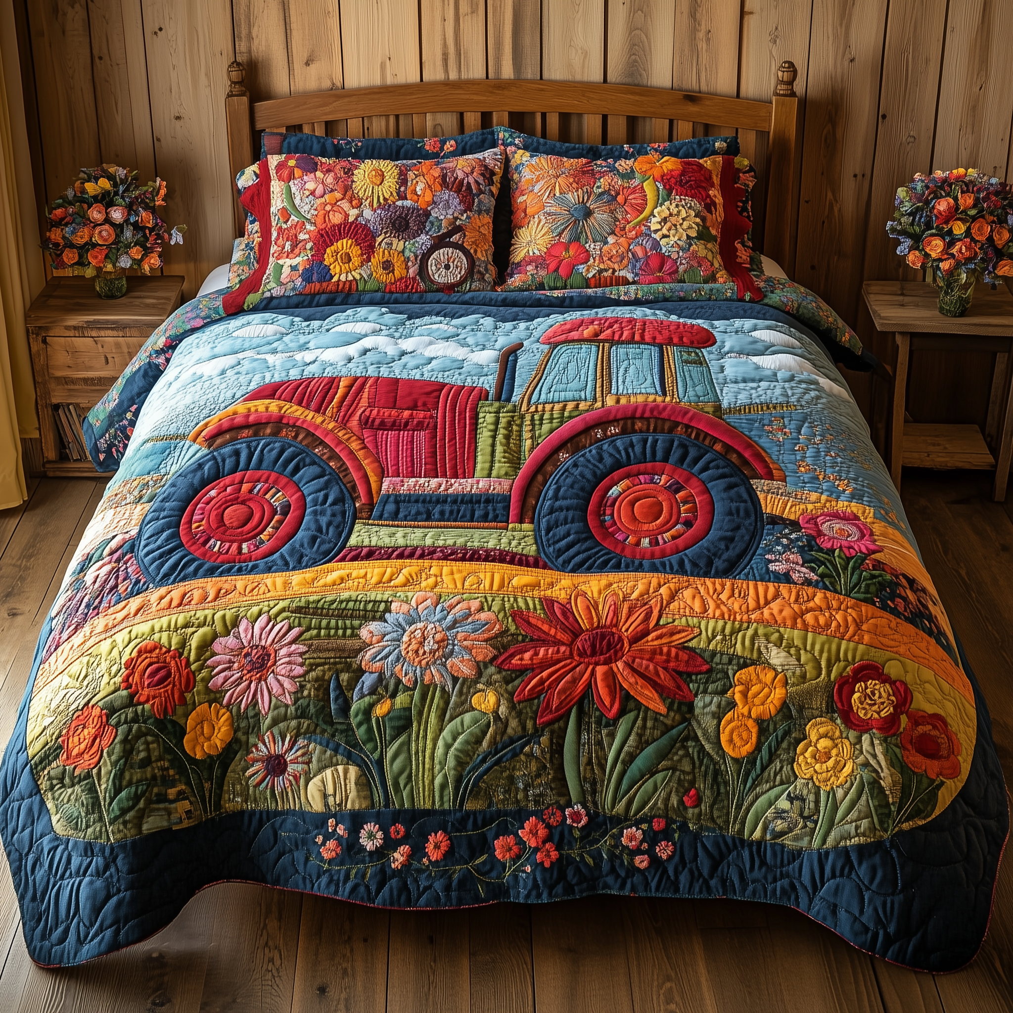 Tractor Quilted Bedding Set Duvet Cover Bedspread Set Item