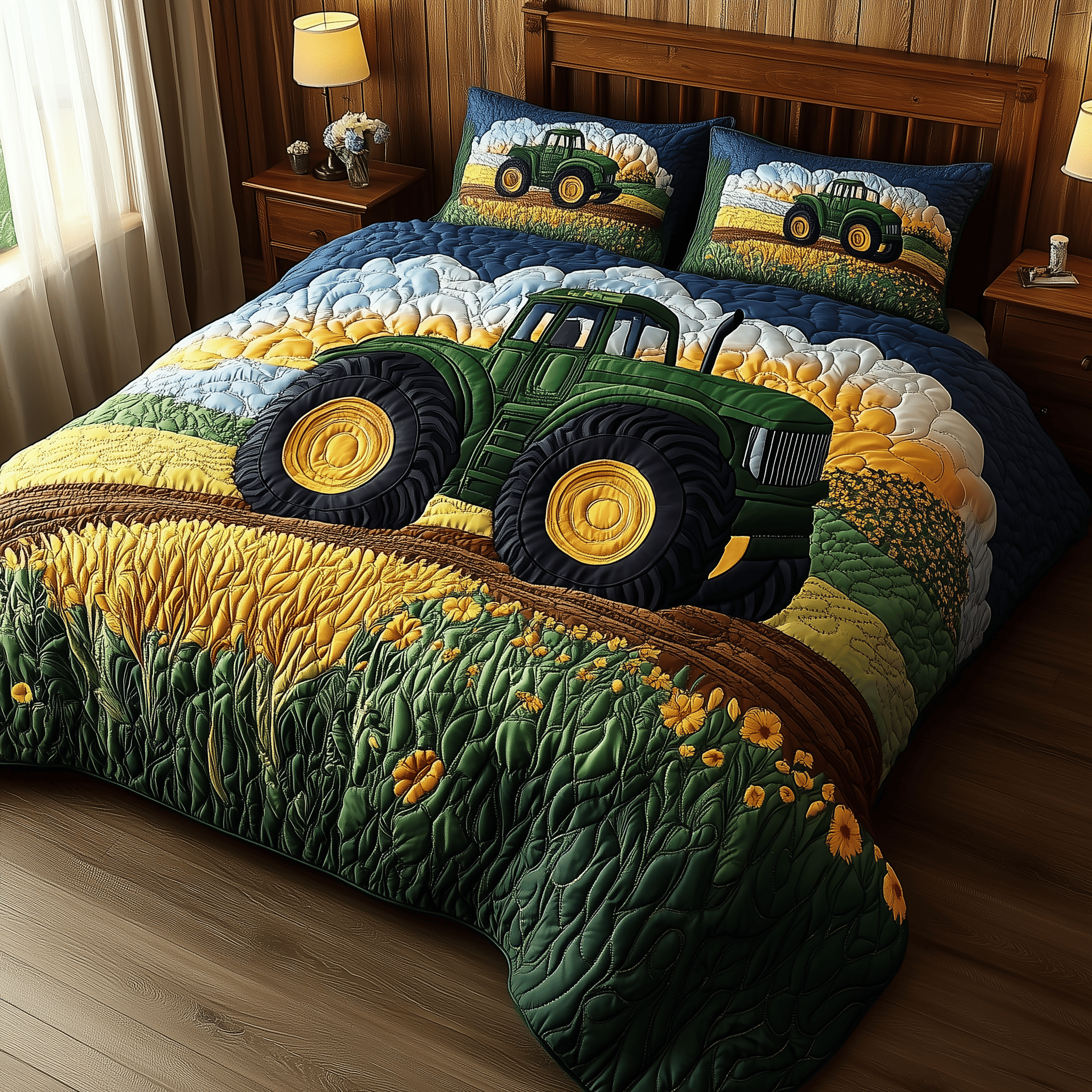 Tractor Quilted Bedding Set Duvet Cover Bedspread Set Item