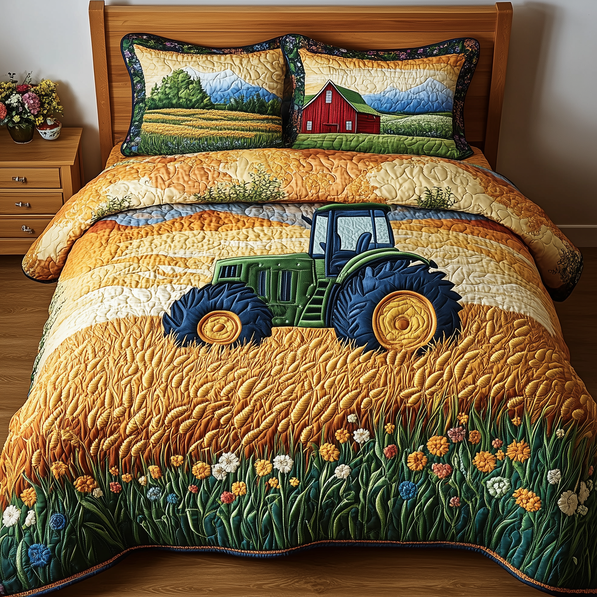 Tractor Quilted Bedding Set Duvet Cover Bedspread Set Item Great Mother's Day Gifts