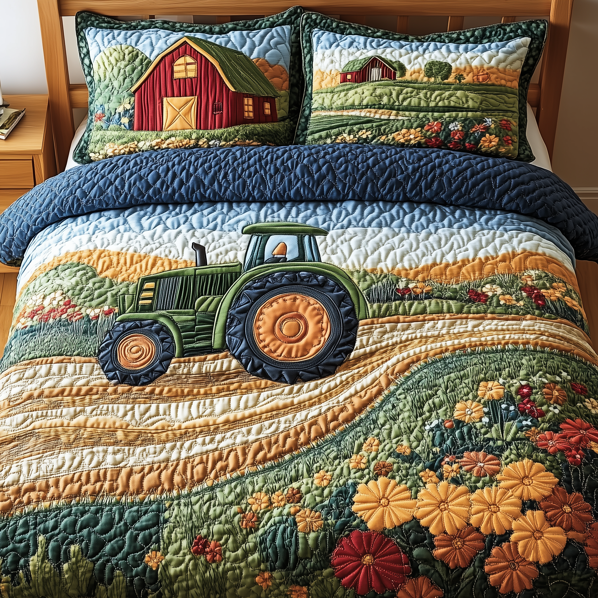 Tractor Quilted Bedding Set Duvet Cover Bedspread Set Item Mother's Day Gifts For Grandma