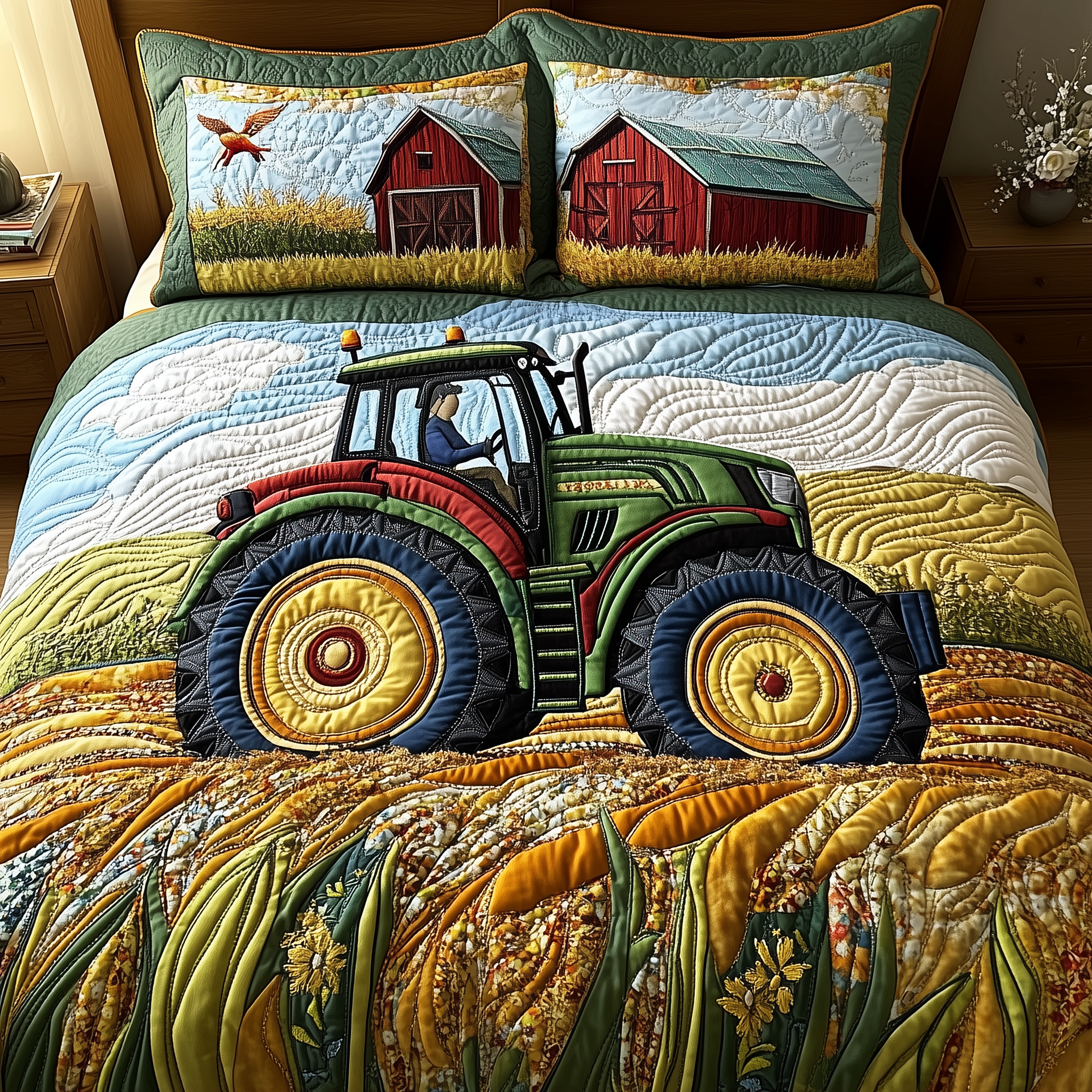 Tractor Quilted Bedding Set Duvet Cover Bedspread Set Item Thoughtful Mother's Day Gifts