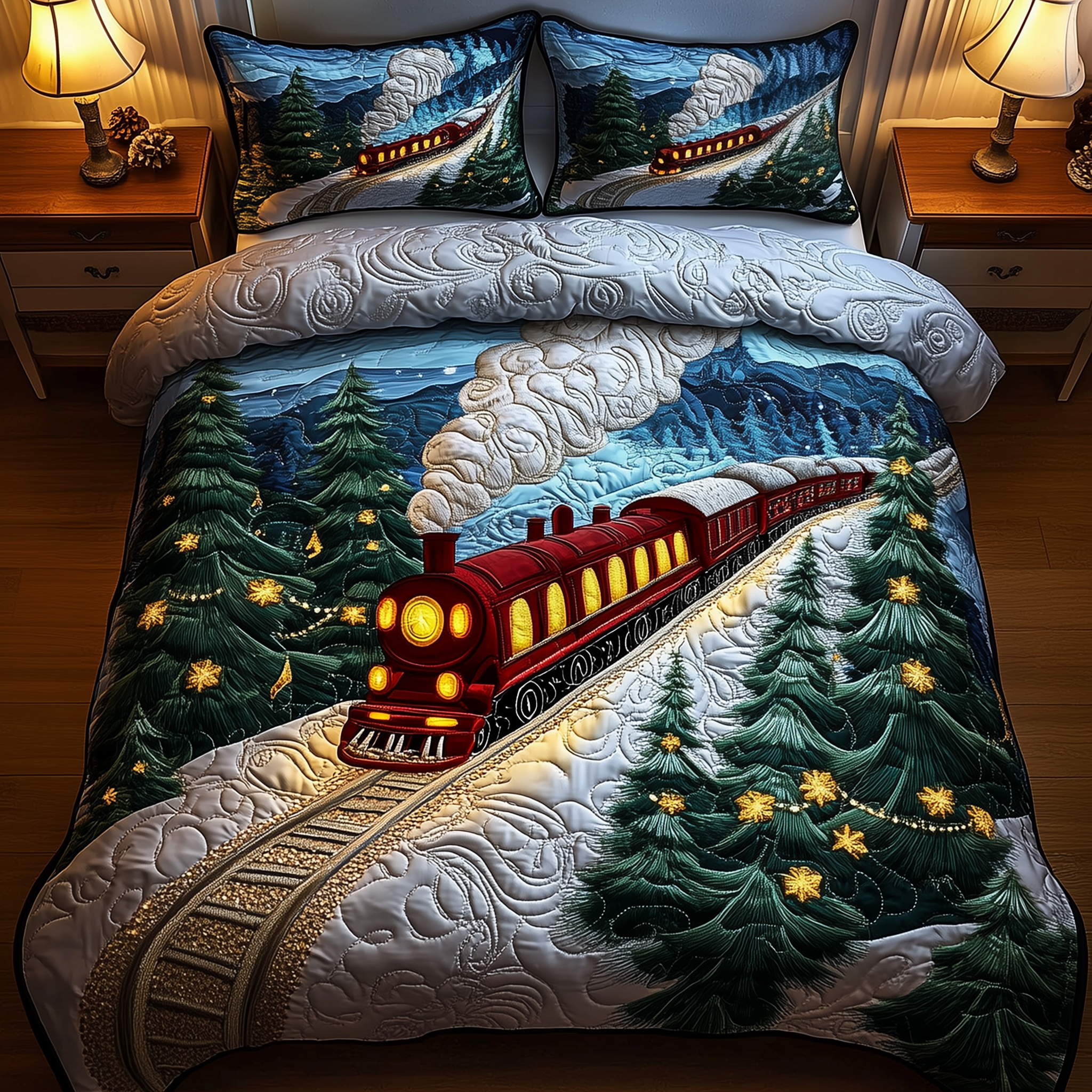 Train To Snowland Quilted Bedding Set  Stay warm this winter Best Christmas Gifts For Men