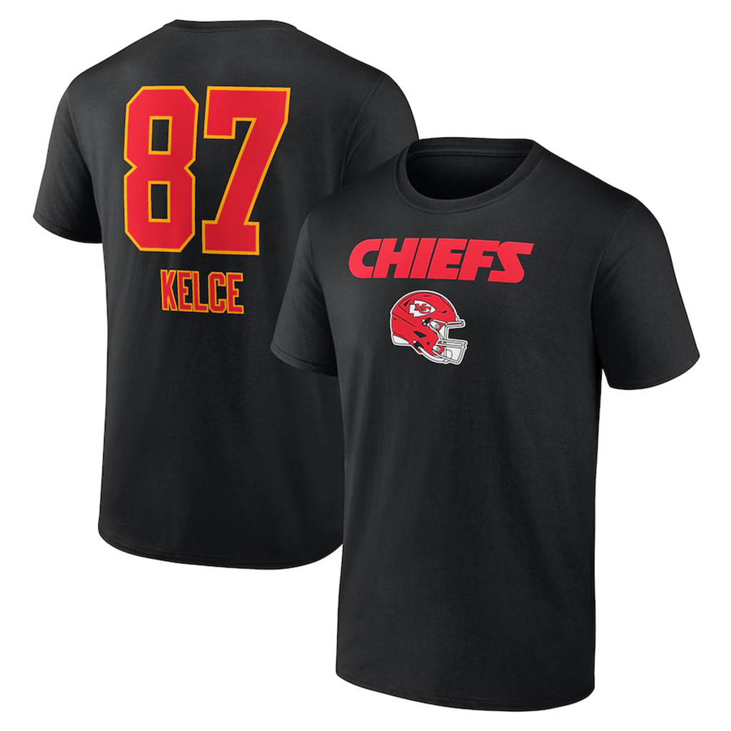 Travis Kelce Black Kansas City Chiefs Team Wordmark Player T-Shirt Chiefs Merch Gift For Fans