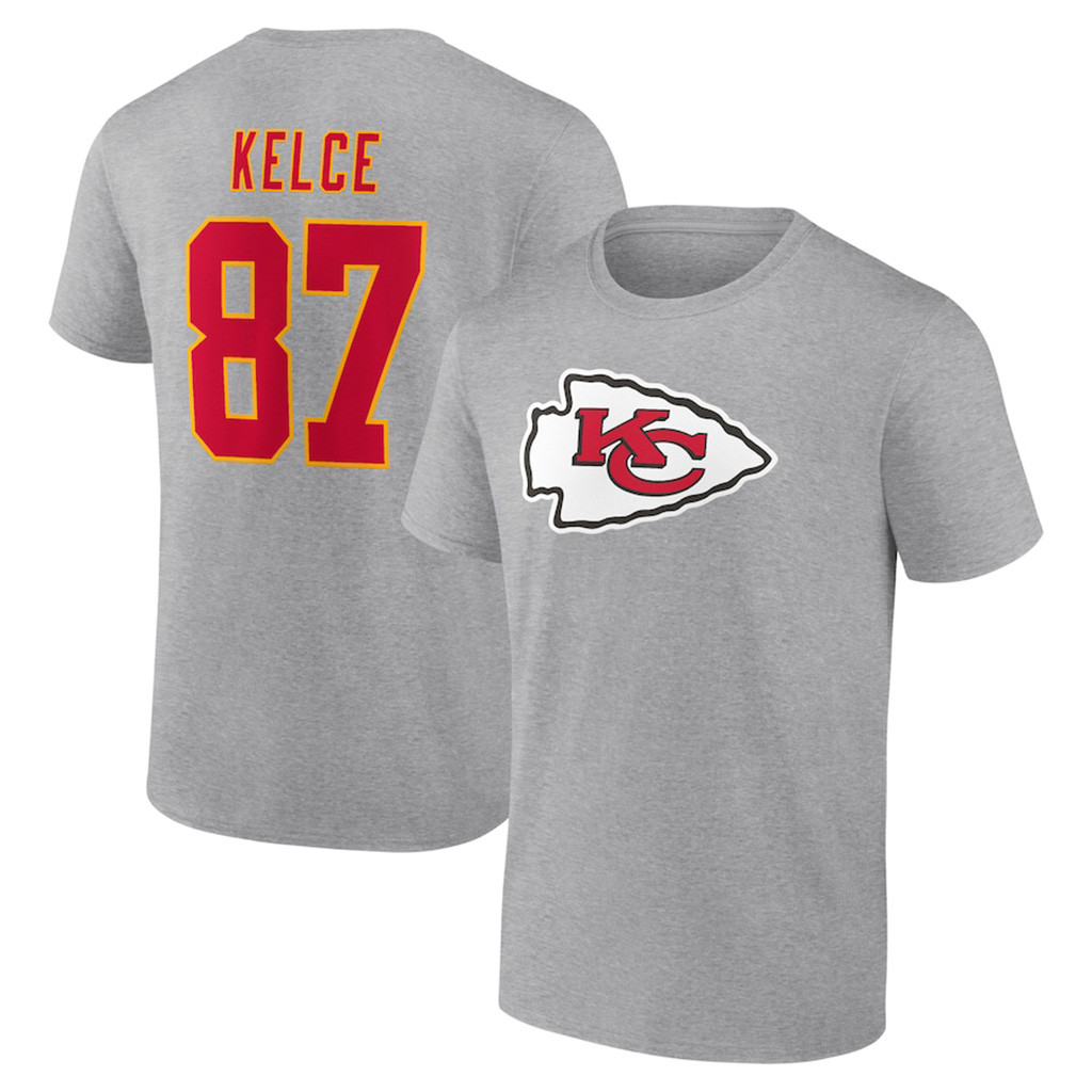 Travis Kelce Gray Kansas City Chiefs Icon Player T-Shirt Kansas City Chiefs Merch Fans Gifts