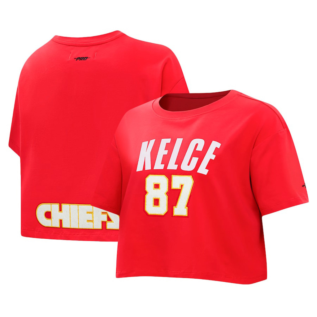 Travis Kelce Red Kansas City Chiefs Player Cropped T-Shirt For Women's Chiefs Merch Wife Gifts