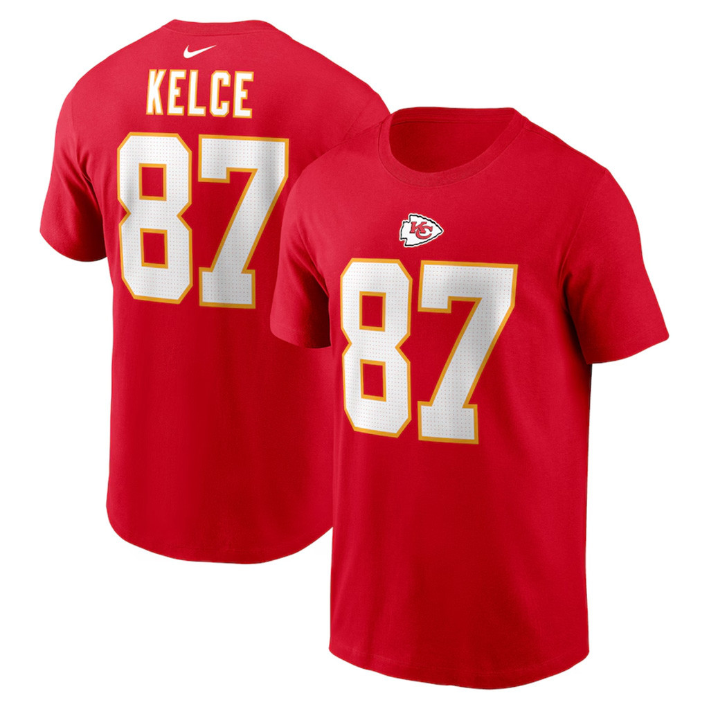 Travis Kelce Red Kansas City Chiefs Player Name And Number T-Shirt Chiefs Merch Gifts For Him