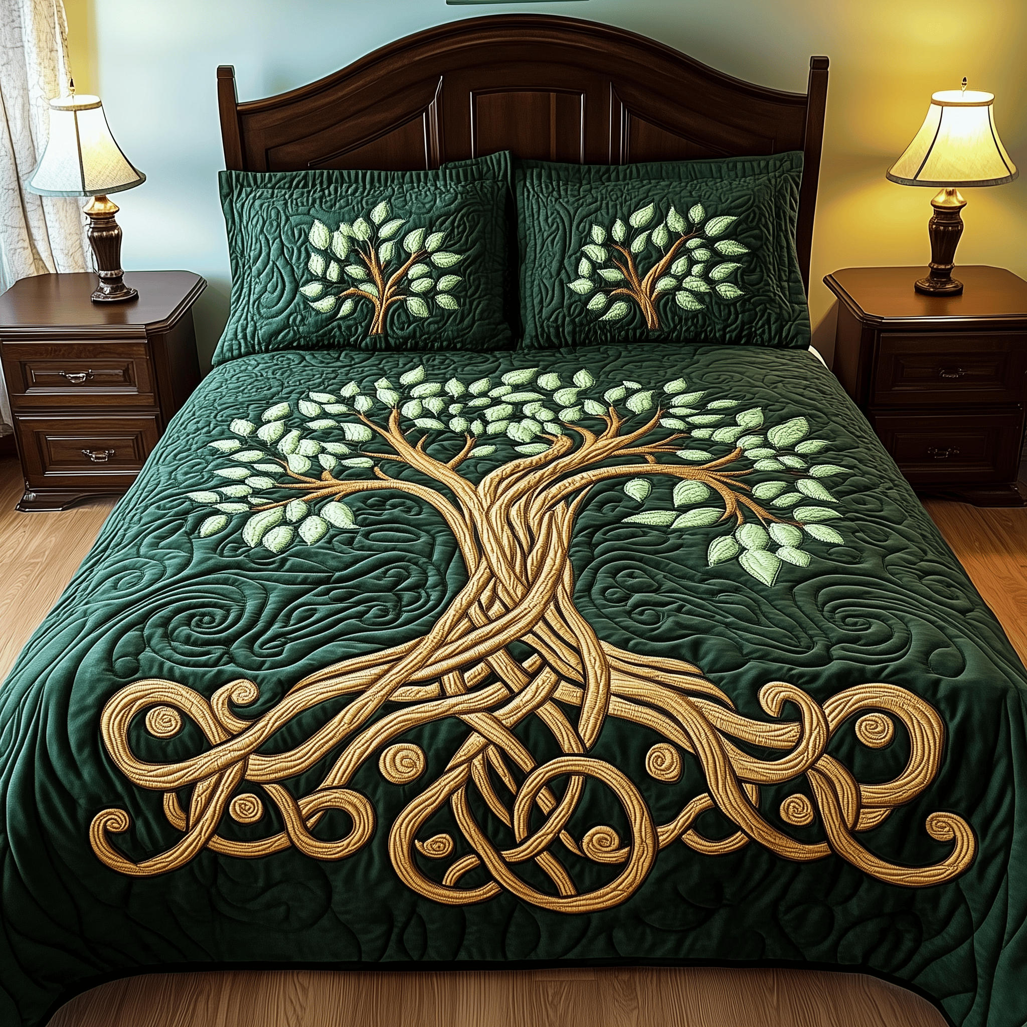 Tree Of Life Quilted Bedding Set Happy St Patrick's Day Duvet Cover Celtic Gifts For Her