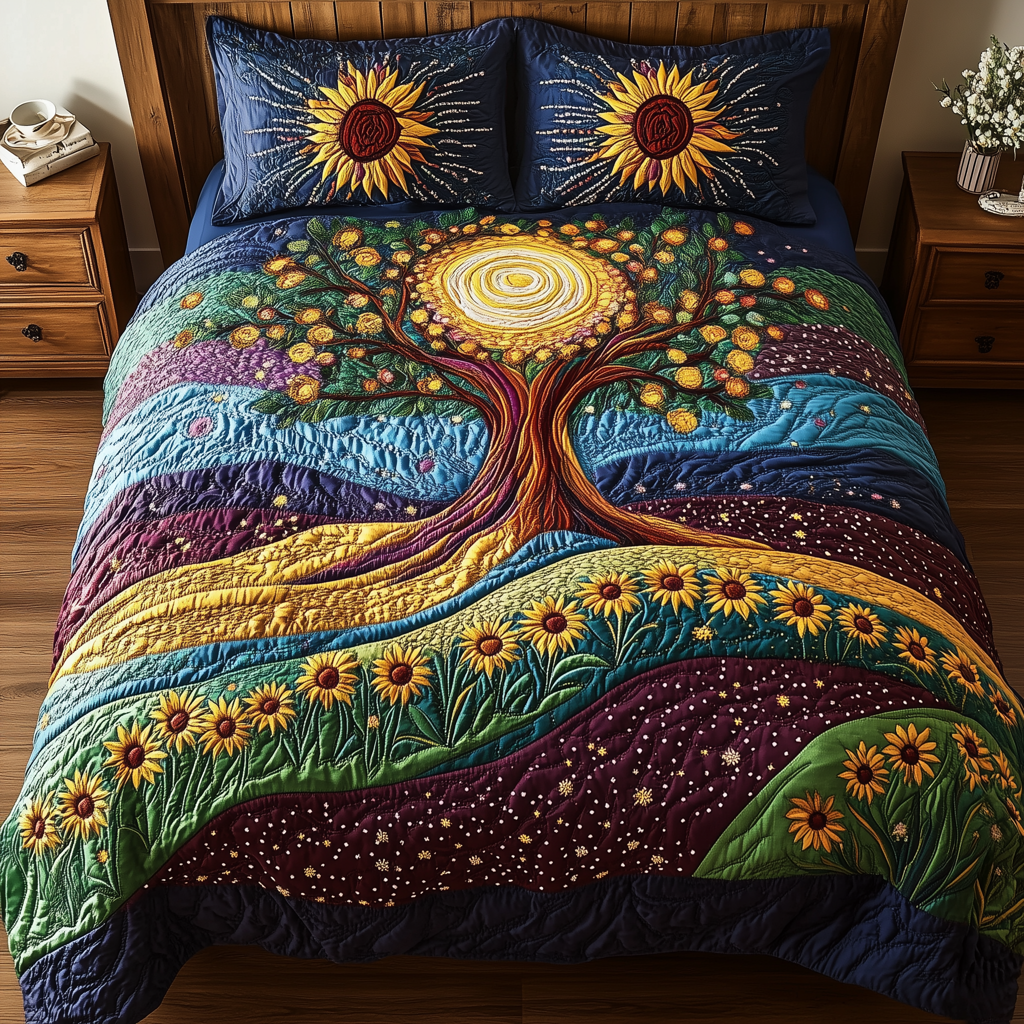 Tree of Sunlit Harmony Quilted Bedding Set Duvet Cover Bedspread Set Item Grandma And Grandpa Christmas Ornaments