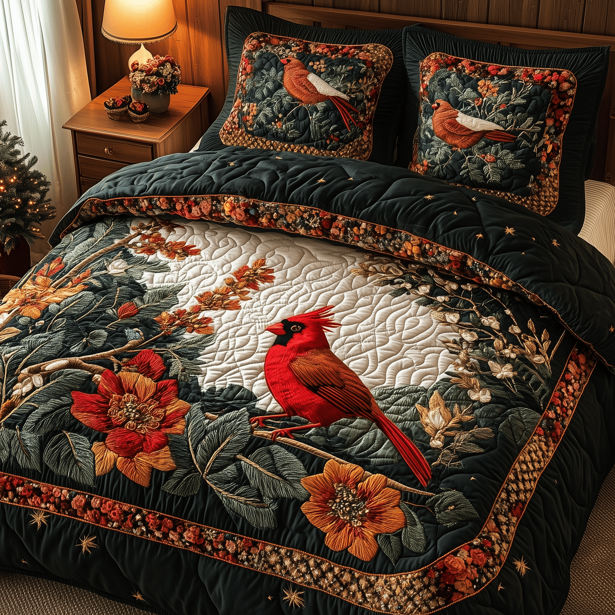 Tropical Cardinal Grace Quilted Bedding Set Good Valentine'S Duvet Cover Set Gifts For Dad